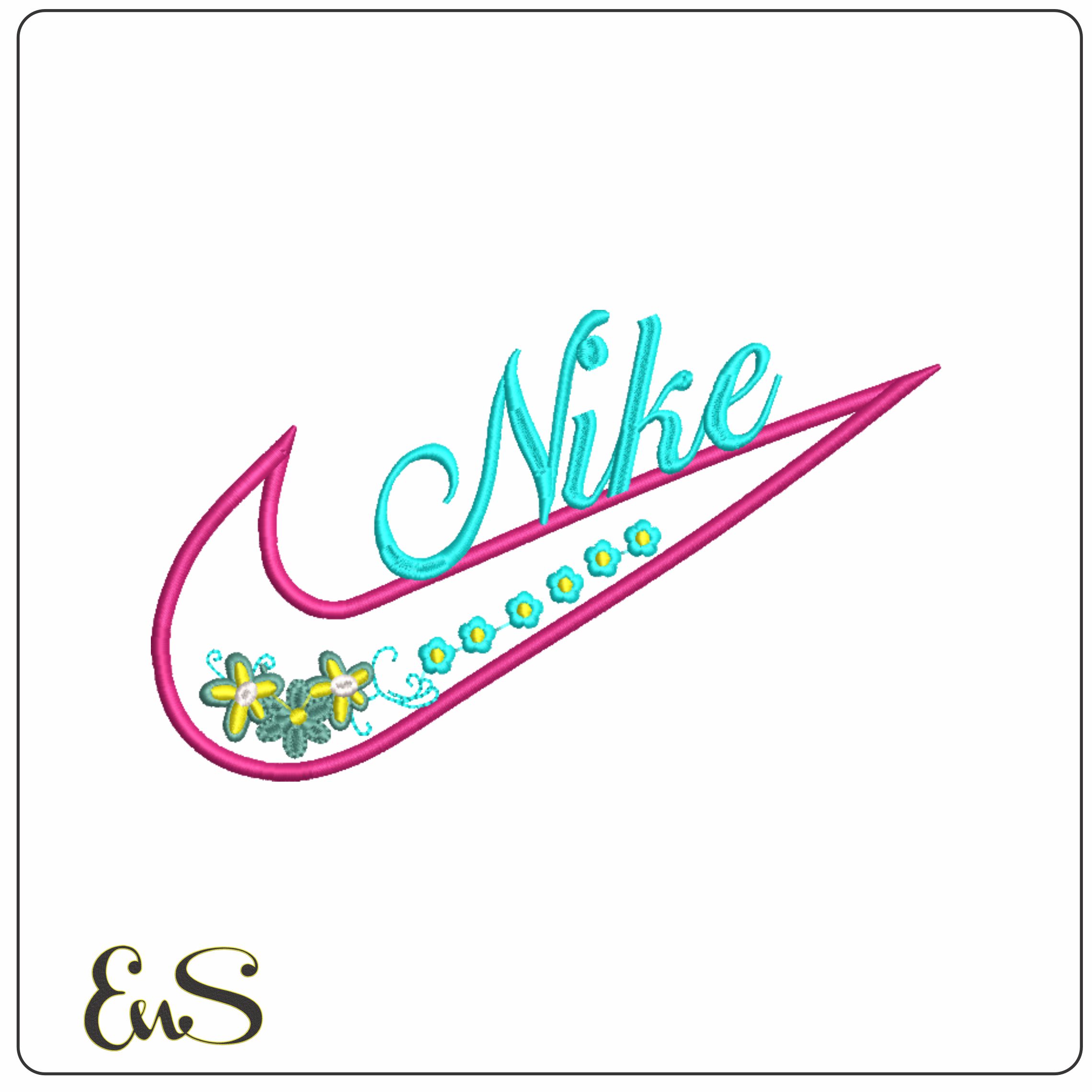 Nike Old style with flowers-Elegant embroidery design file - instant download