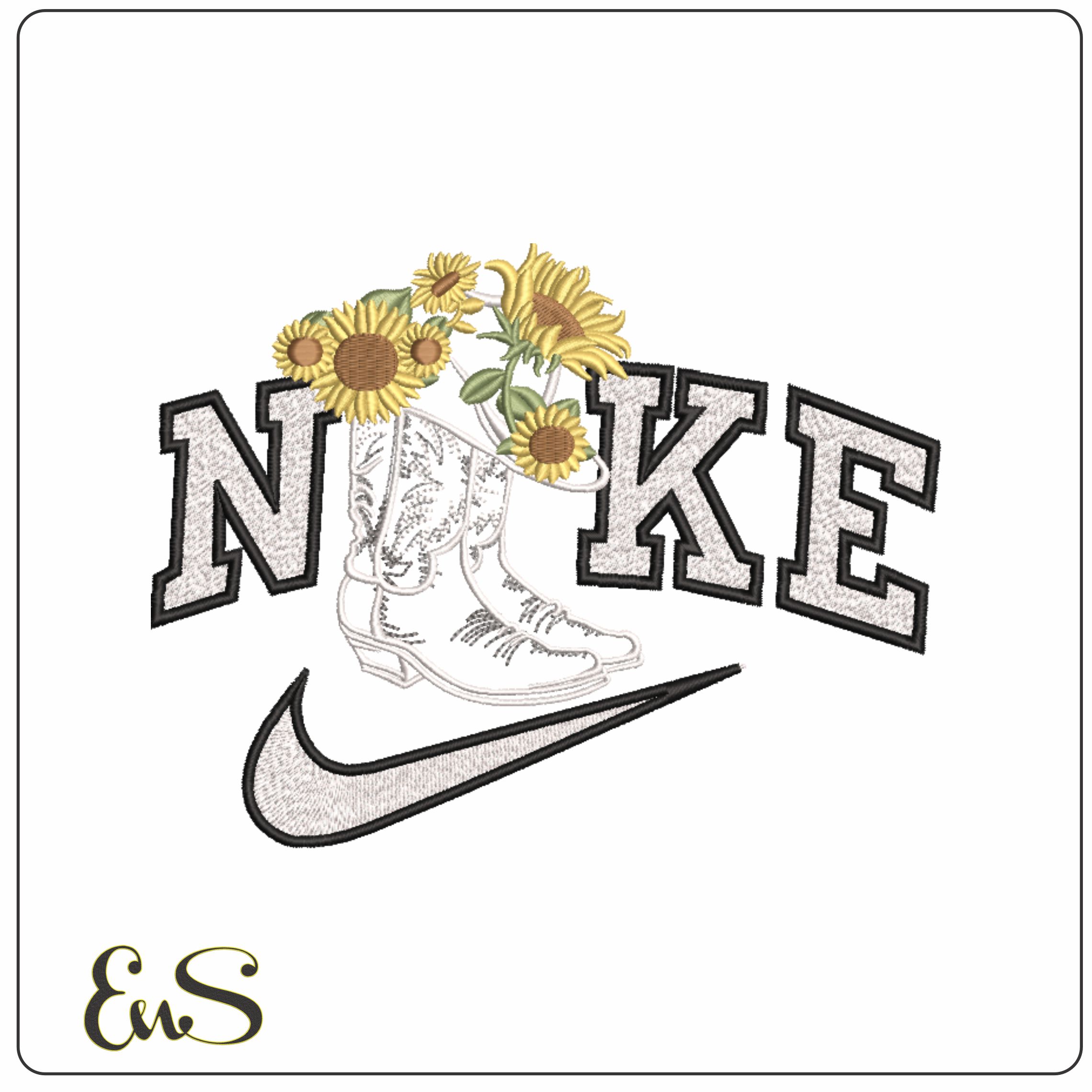 Nike Sunflowers and Boots-Elegant embroidery design file - instant download