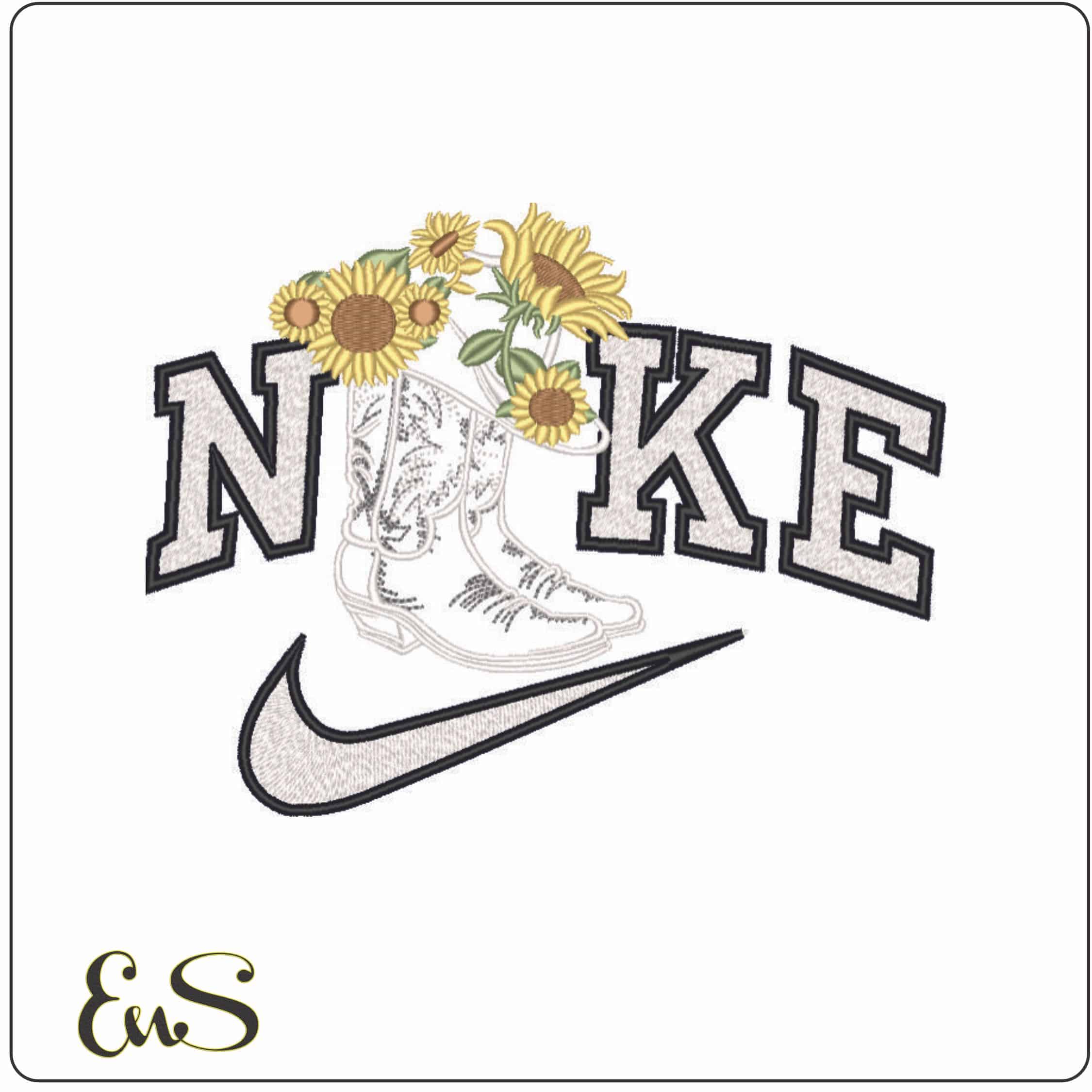 Nike Sunflowers and Boots-Elegant embroidery design file - instant download