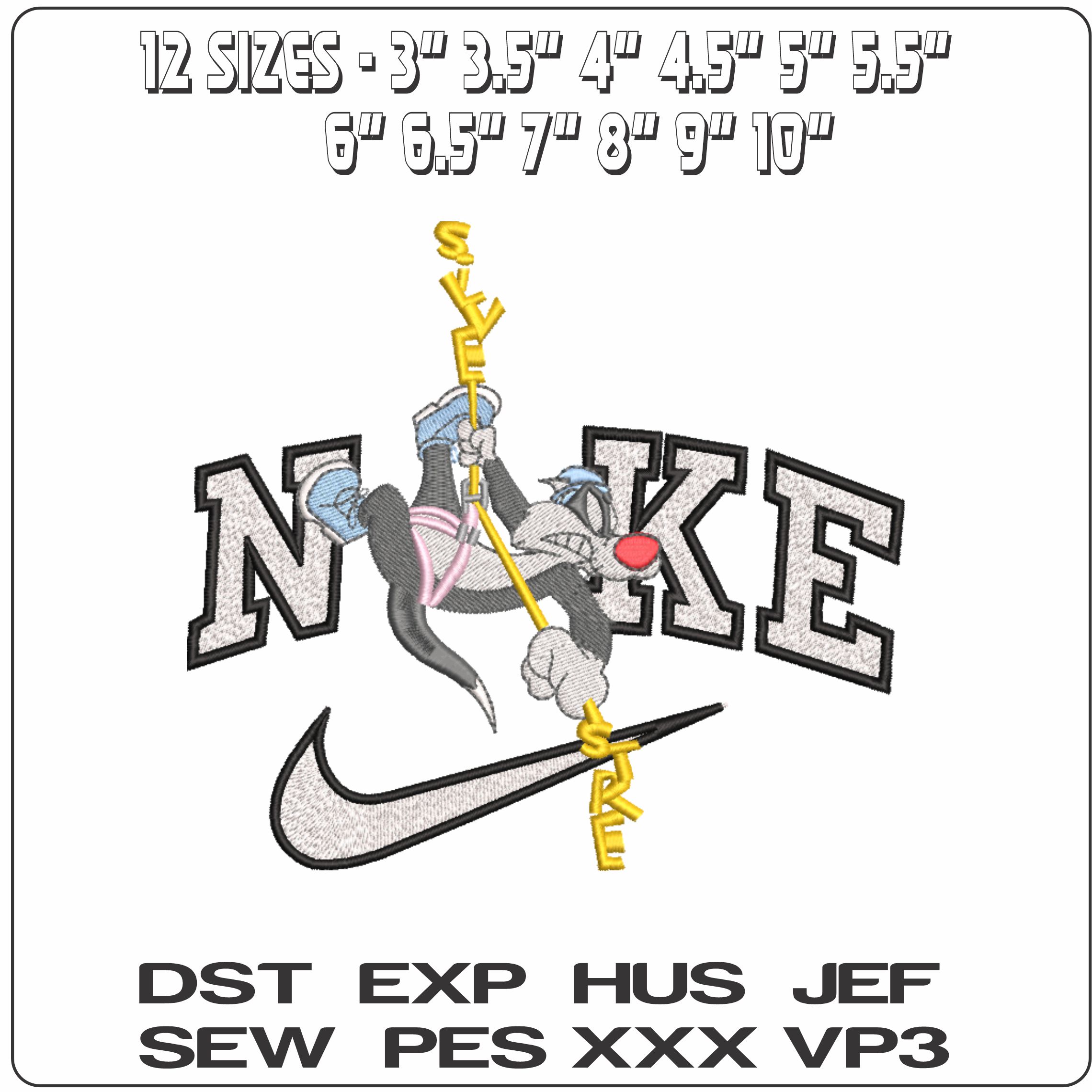 Nike Sylvester Pussy Cat on Rope-Elegant embroidery design file - instant download