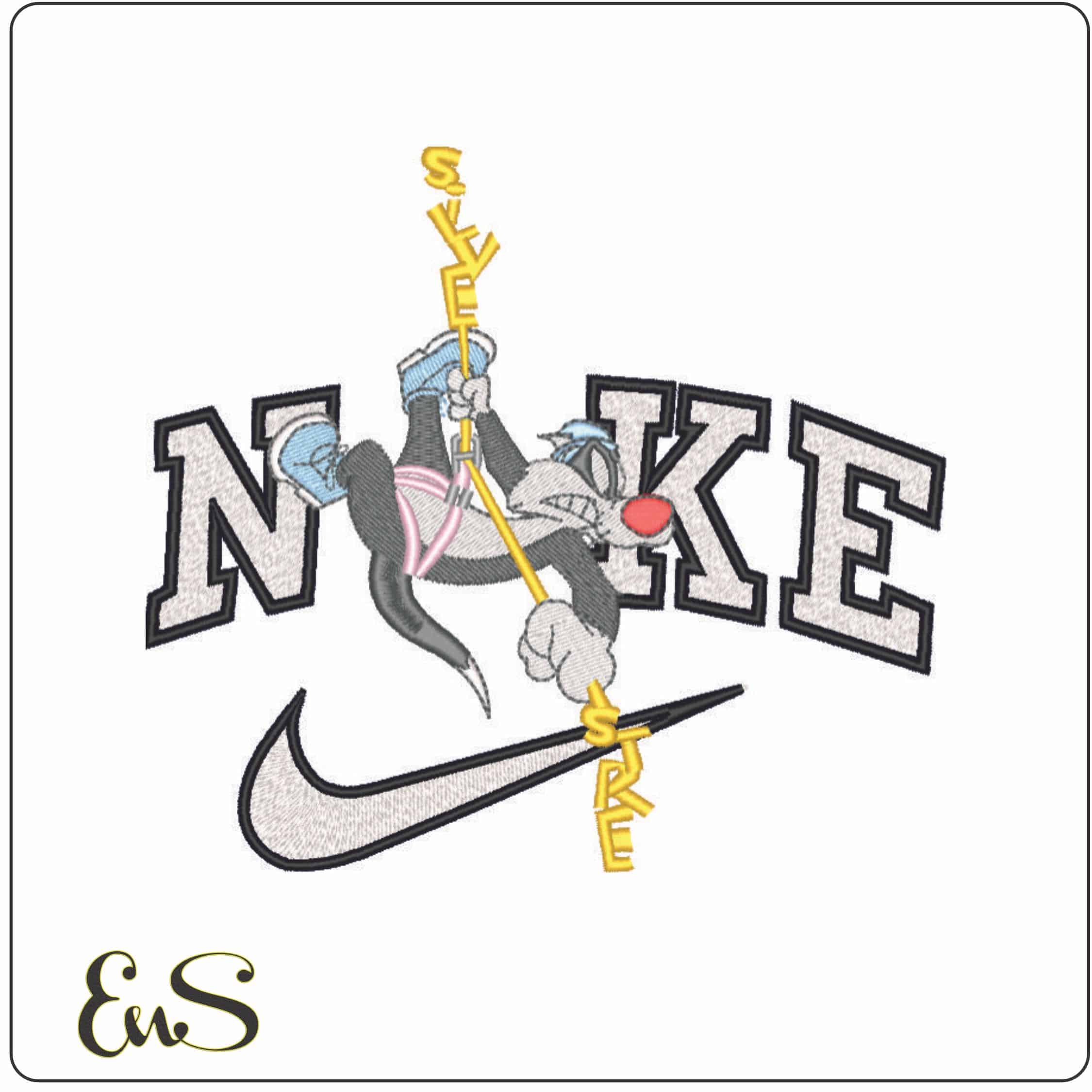 Nike Sylvester Pussy Cat on Rope-Elegant embroidery design file - instant download