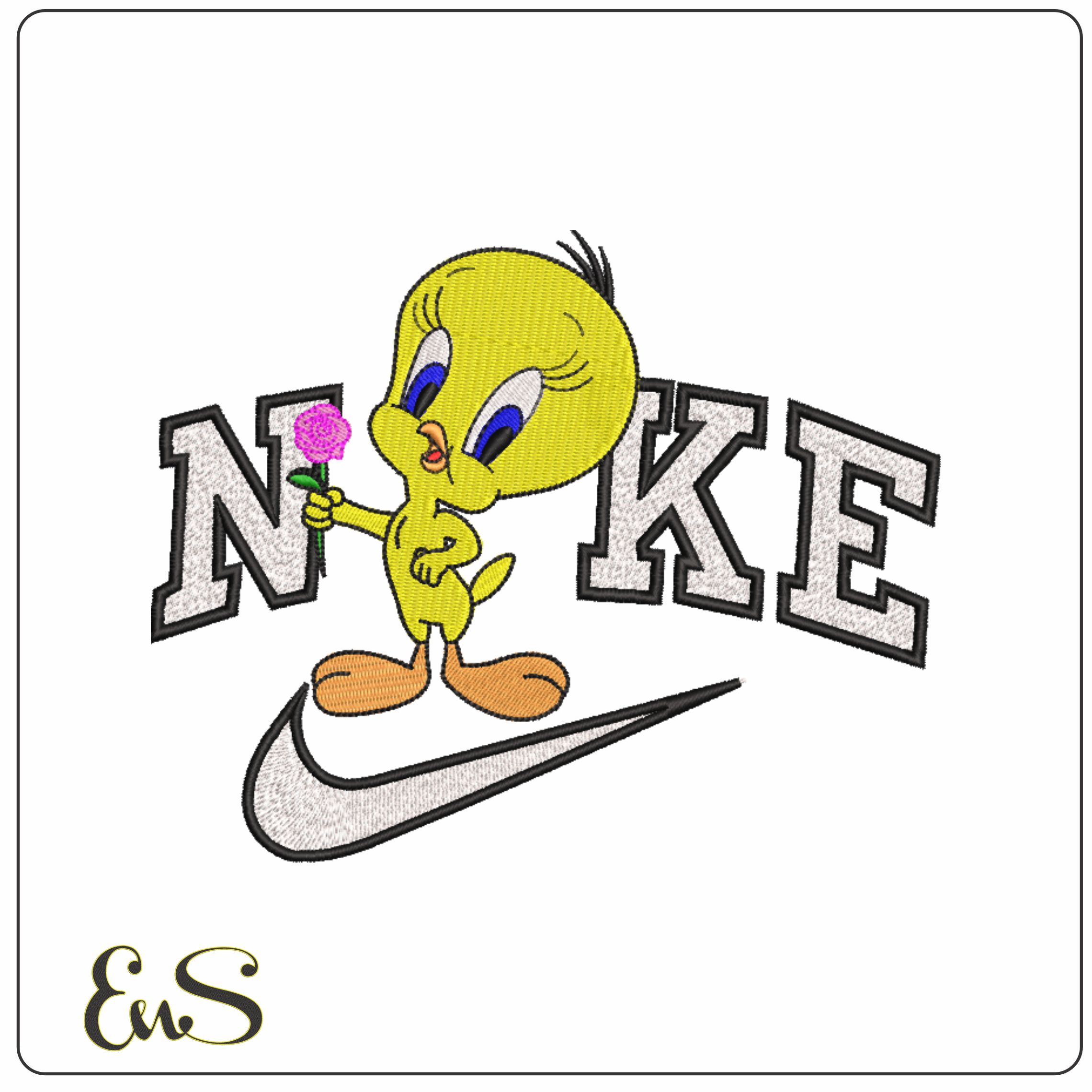 Nike Tweety with Flower-Elegant embroidery design file - instant download