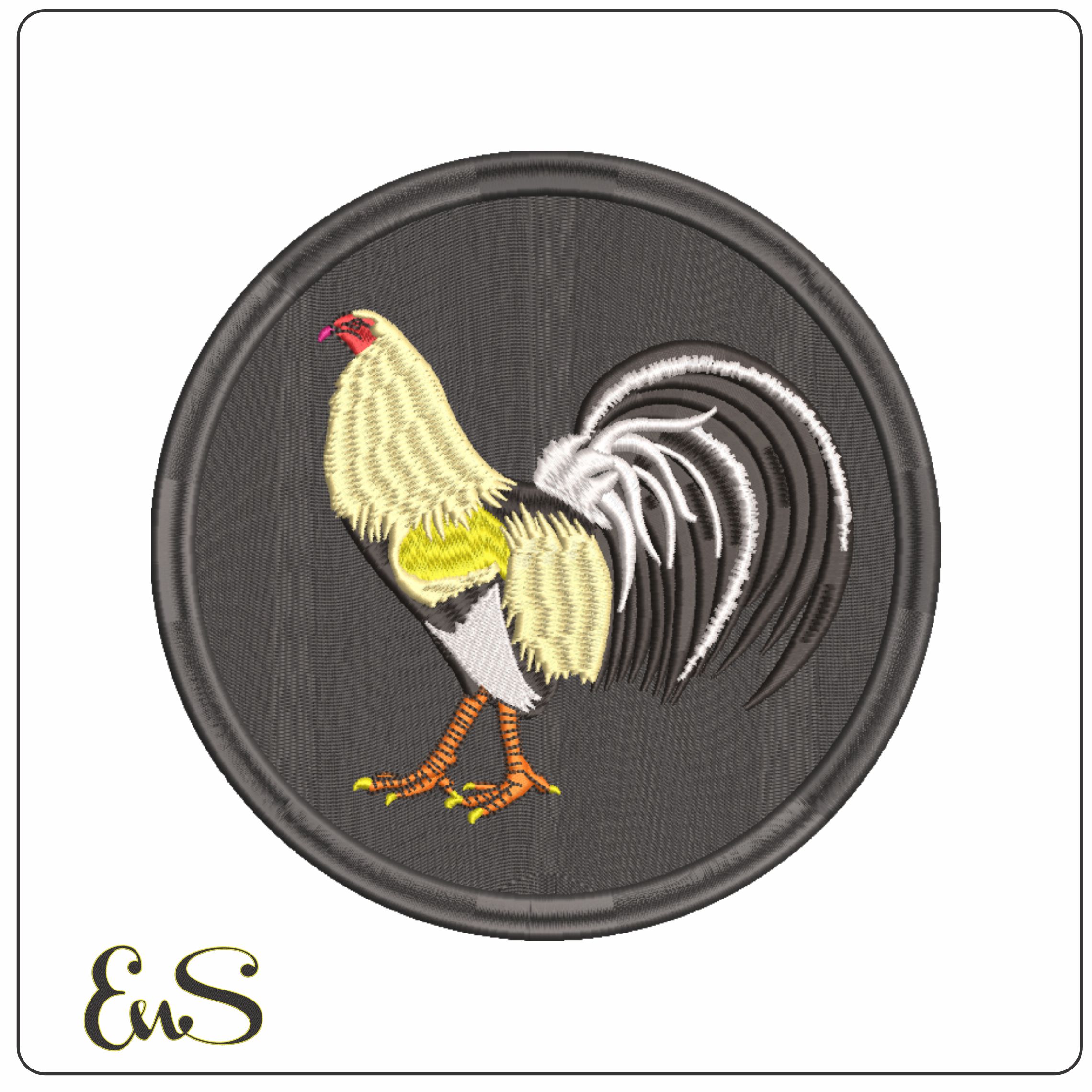 Prize Cream White Black Rooster in emblem-Elegant embroidery design file - instant download