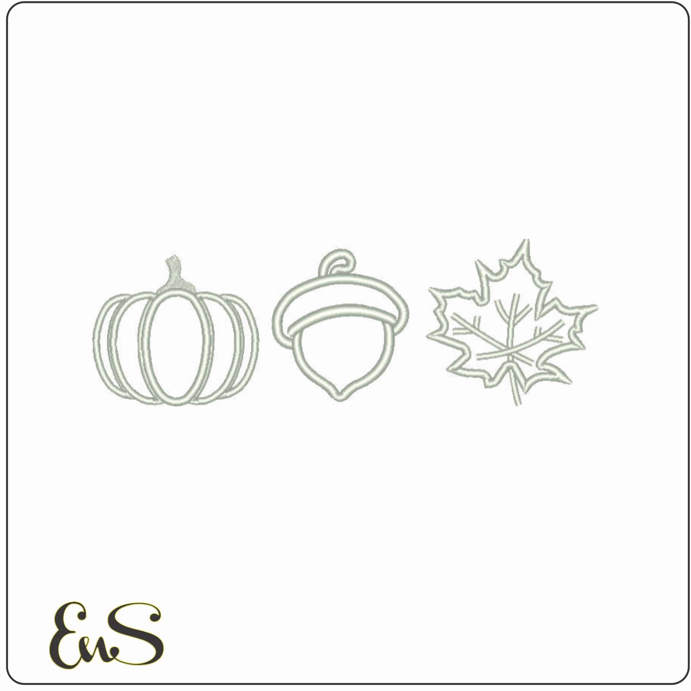 Pumpkin Acorn Maple Leaf-Elegant embroidery design file - instant download