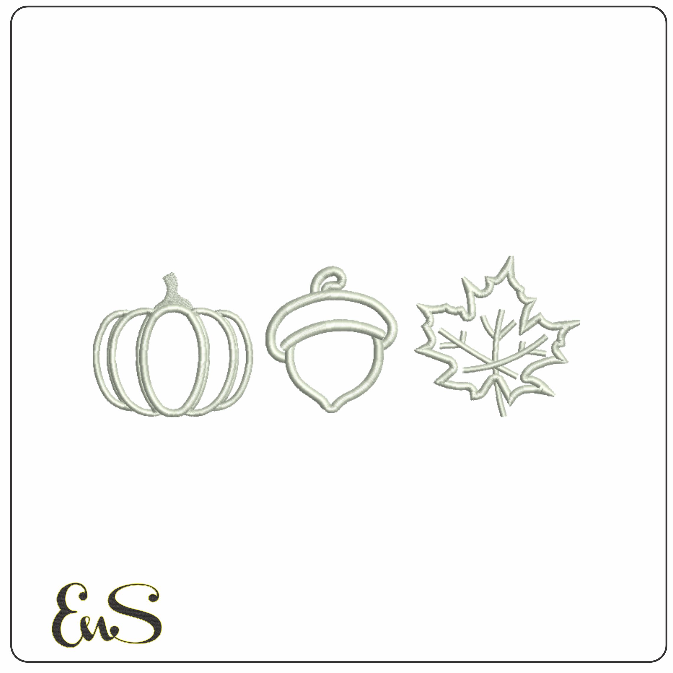 Pumpkin Acorn Maple Leaf-Elegant embroidery design file - instant download