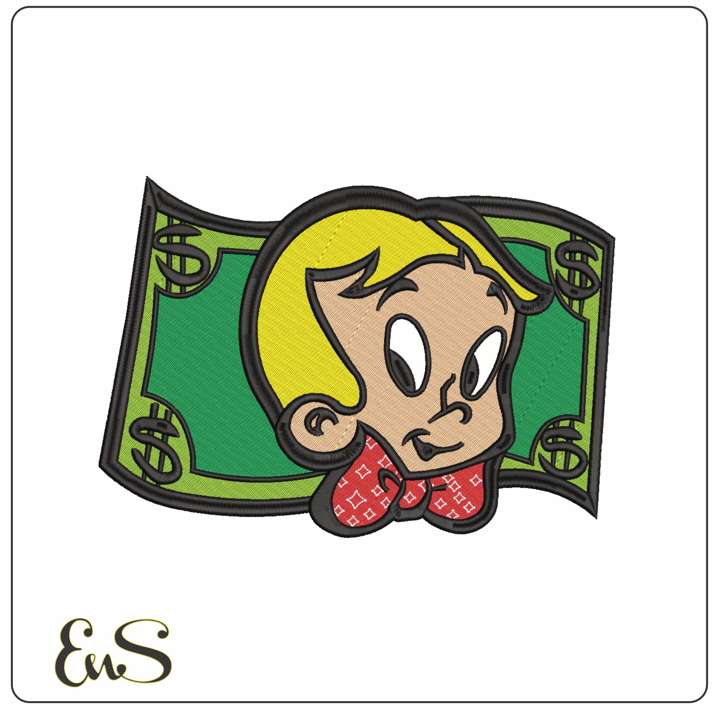 Rich Rich Head on Bill-Elegant embroidery design file - instant download