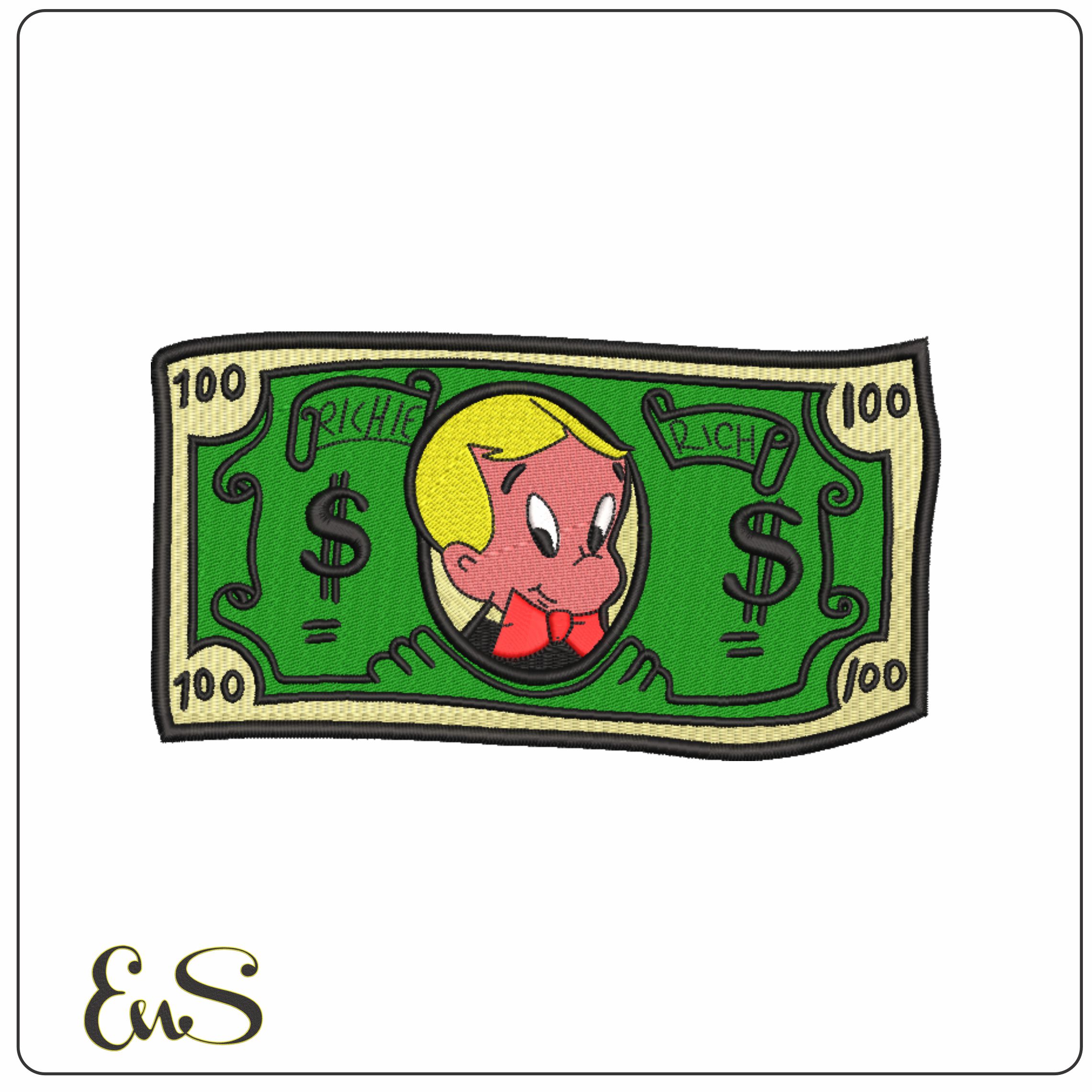 Richie Rich 100 Dollar-Elegant embroidery design file - instant download