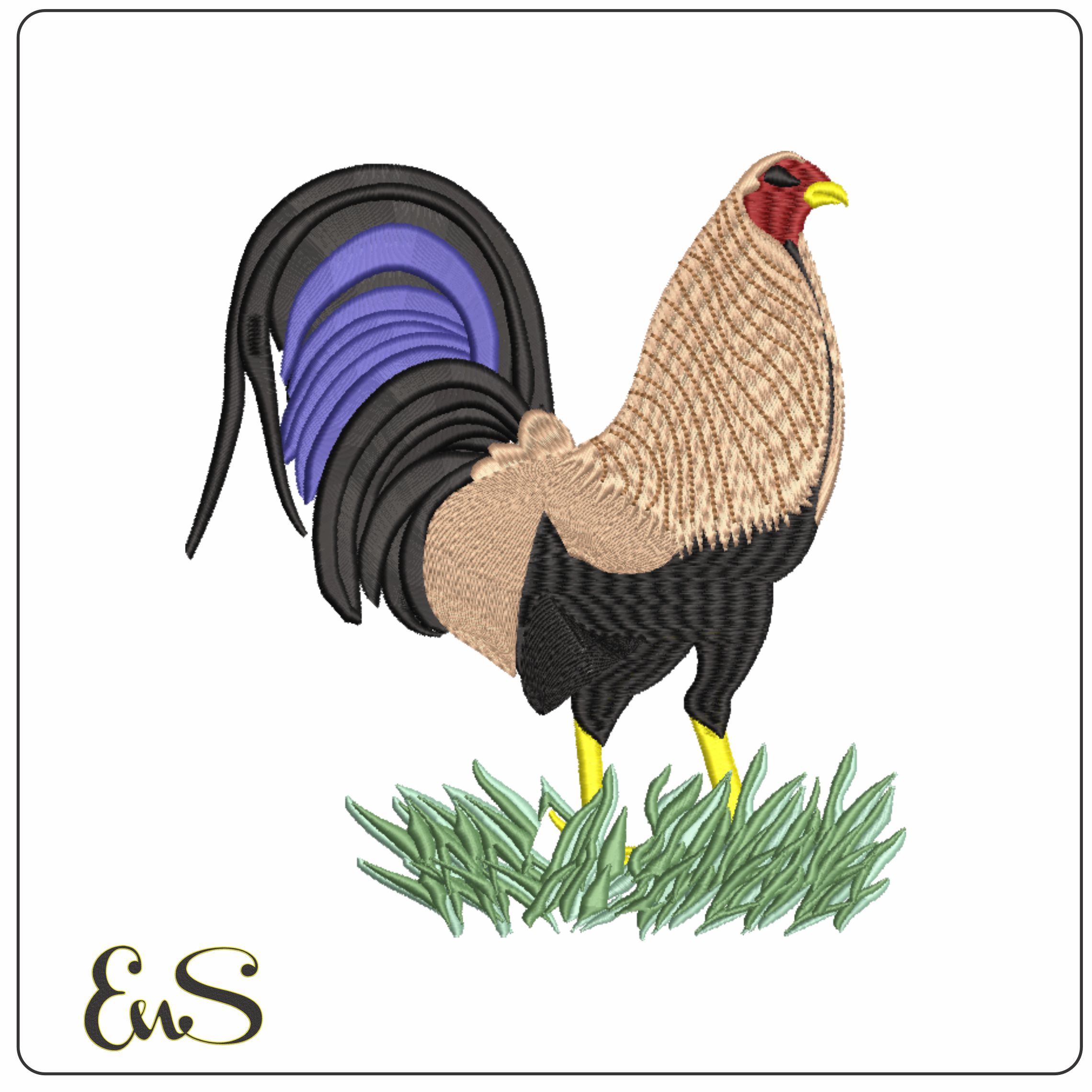 Rooster Three Grass-Elegant embroidery design file - instant download