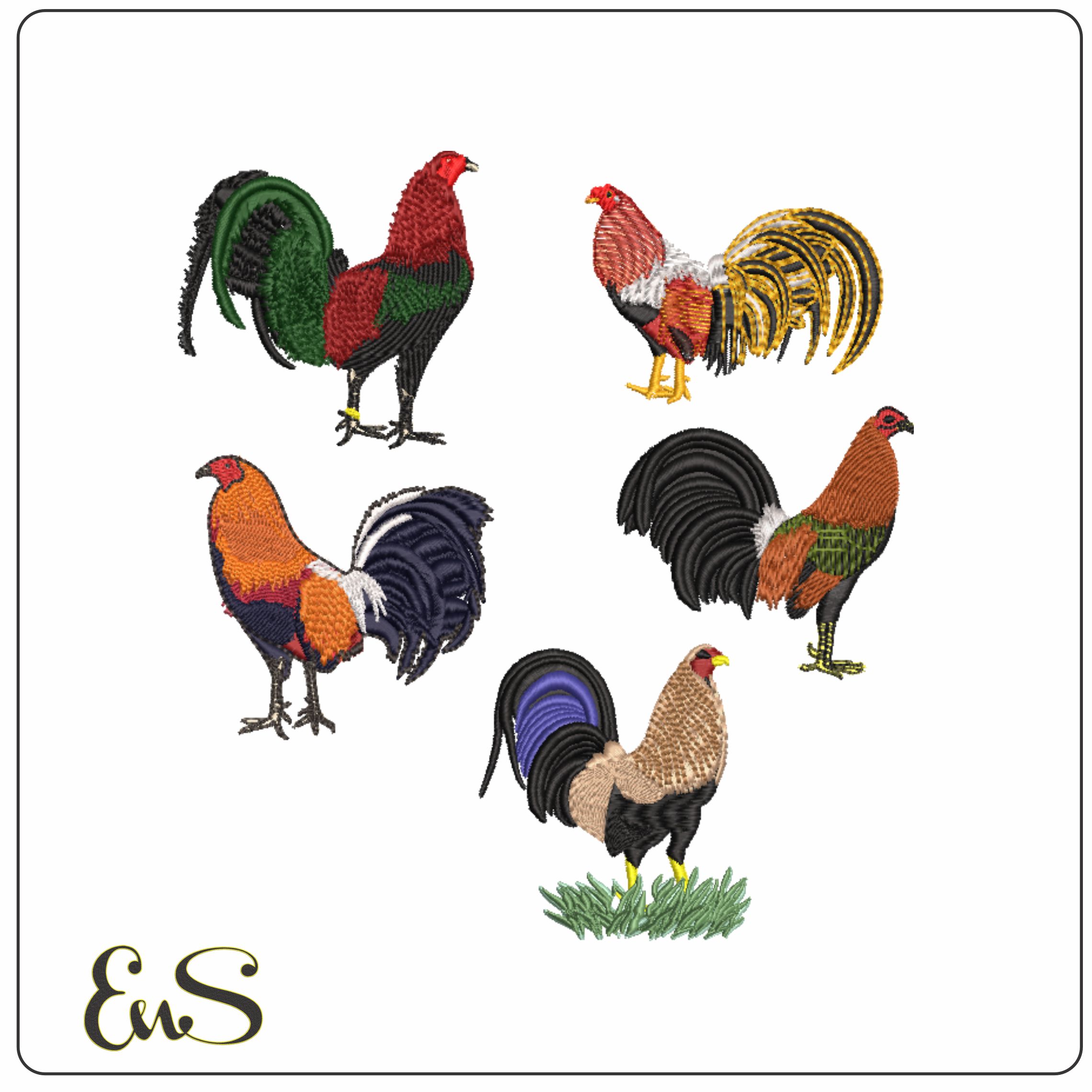 Roosters-Elegant embroidery design file - instant download