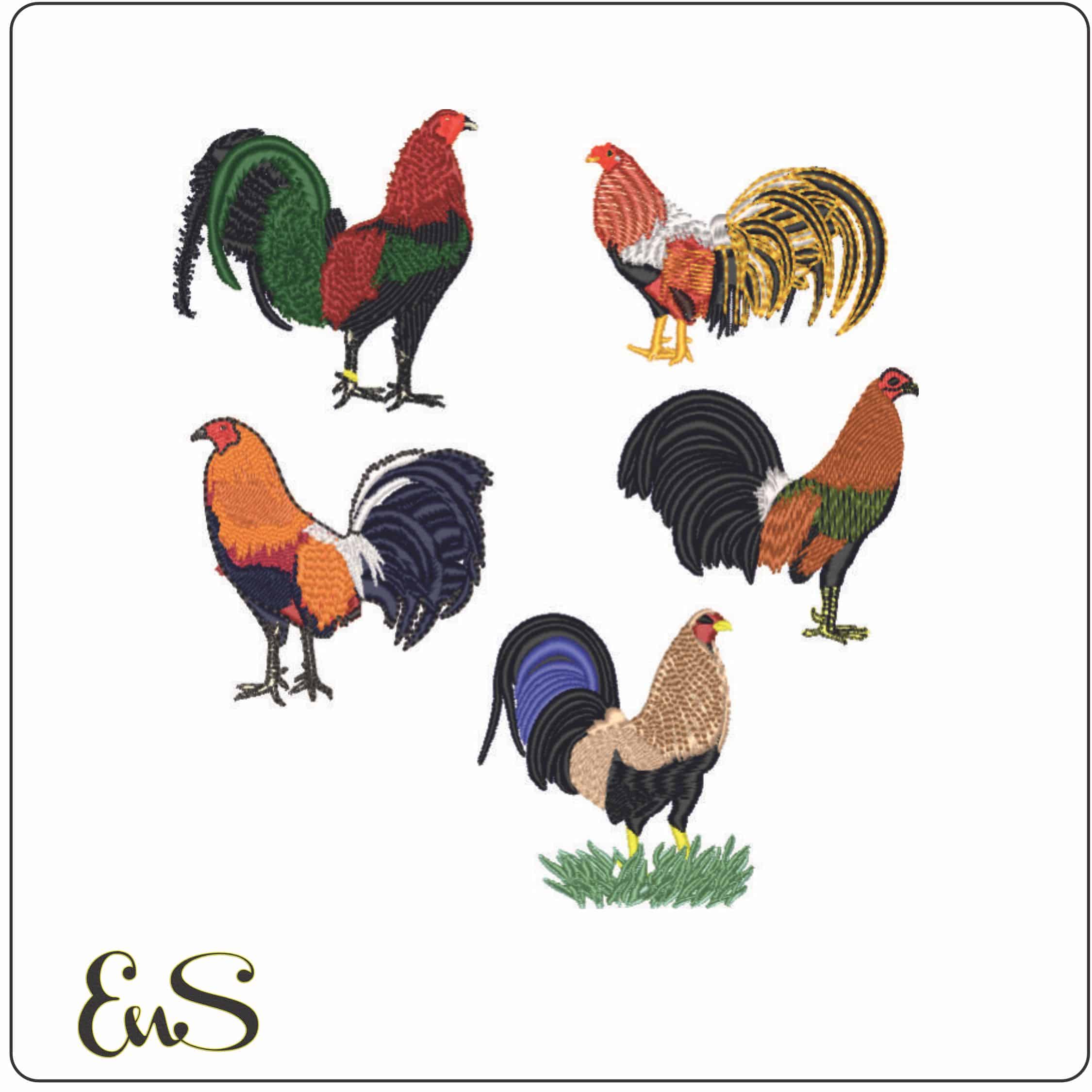 Roosters-Elegant embroidery design file - instant download