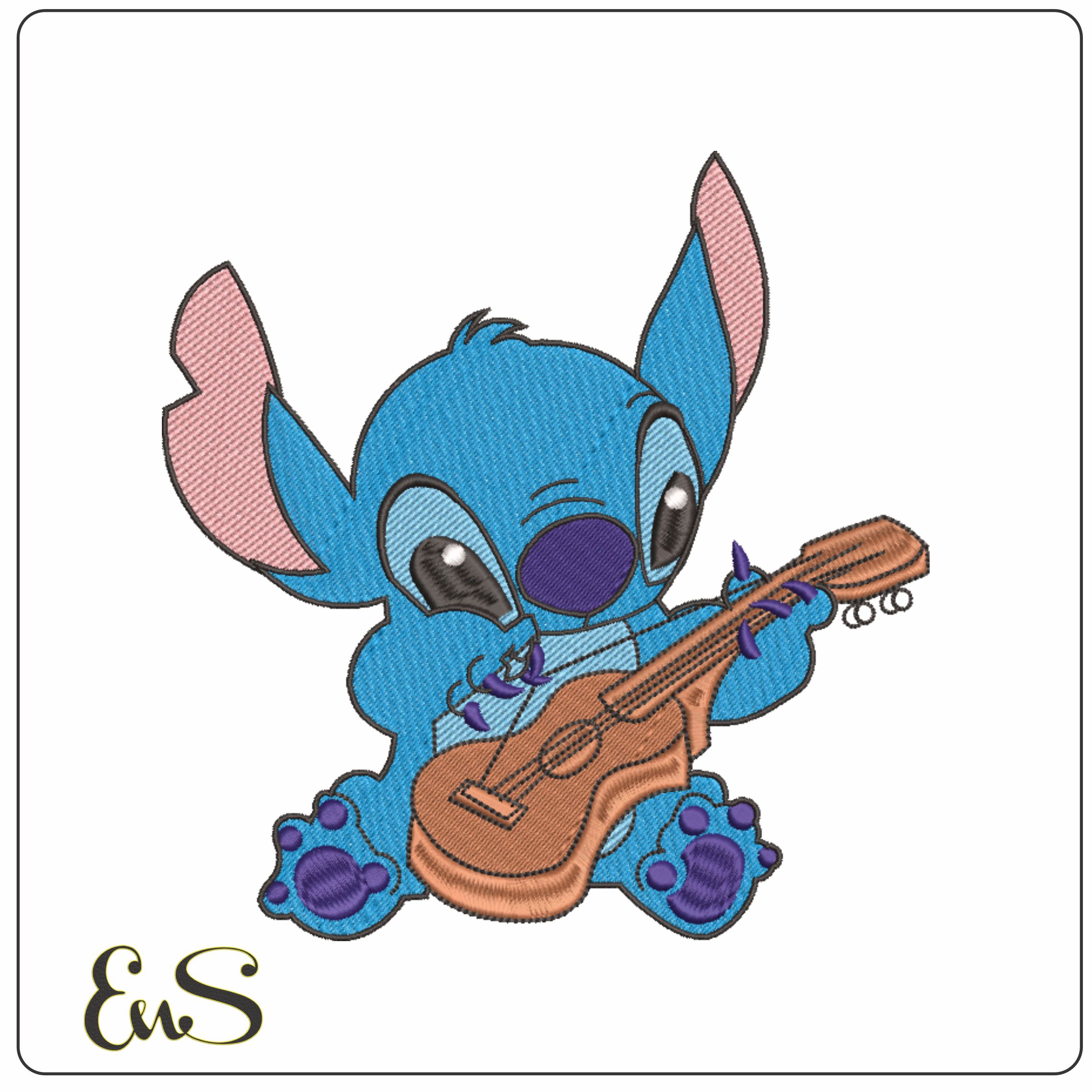 Stitch with Guitar-Elegant embroidery design file - instant download