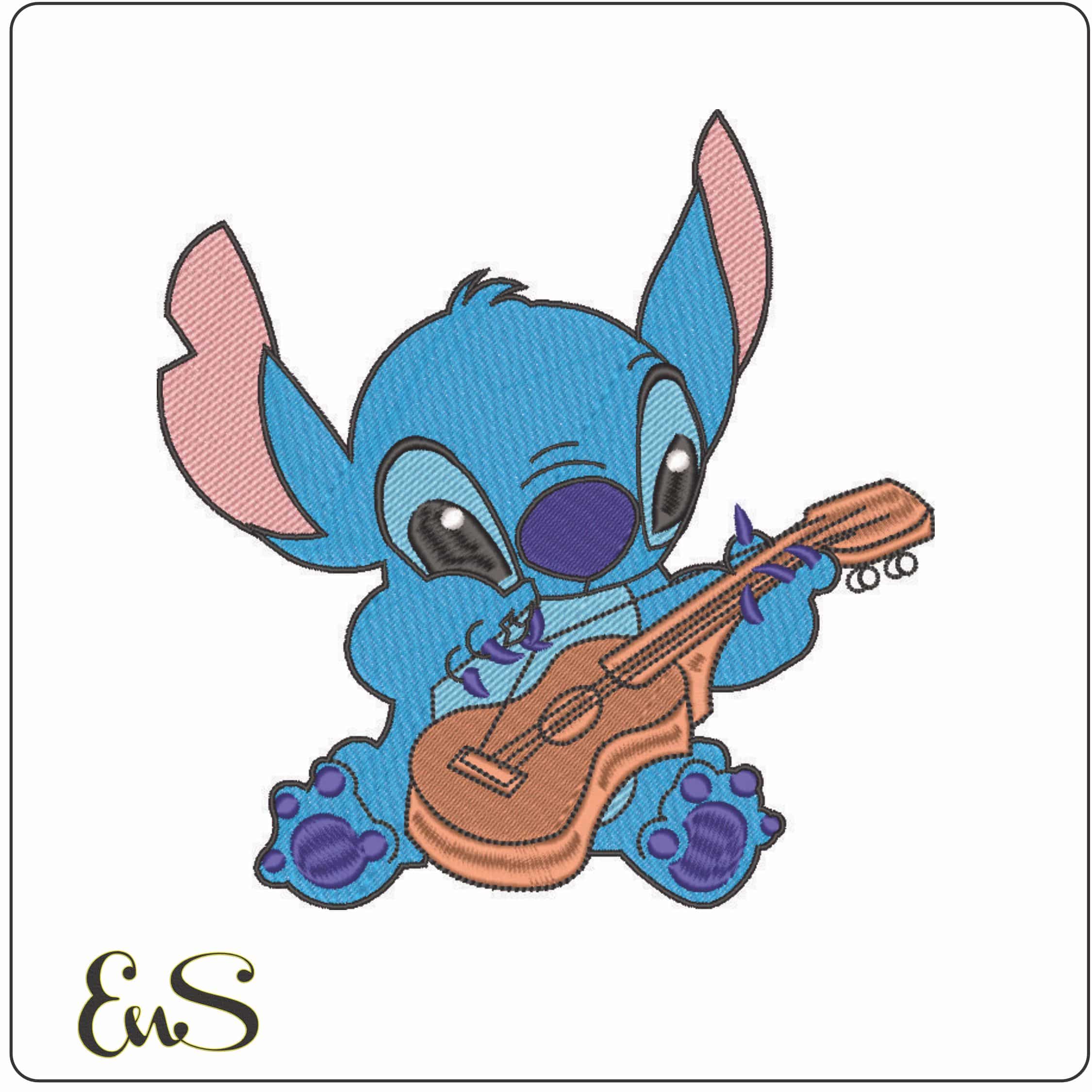 Stitch with Guitar-Elegant embroidery design file - instant download