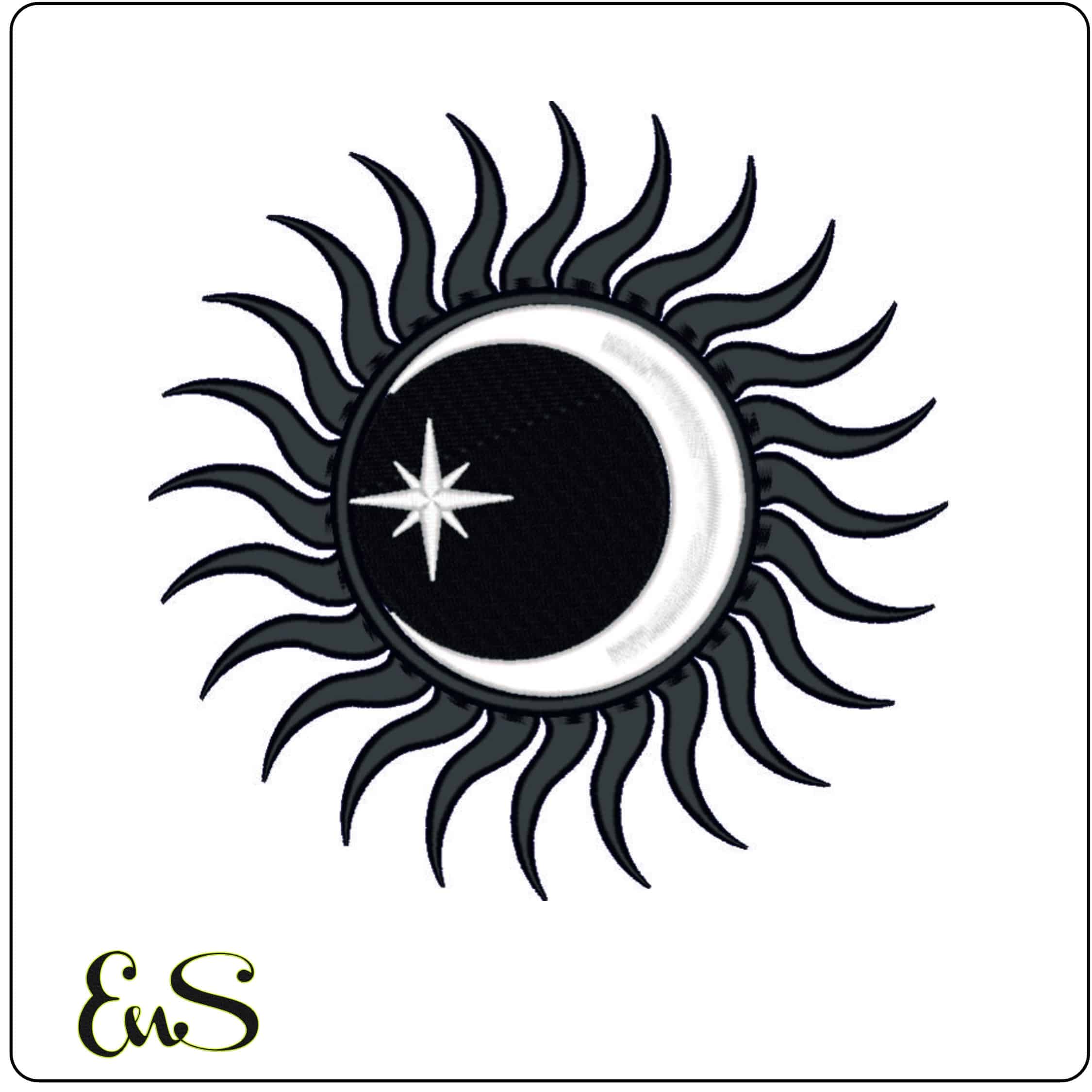 Sun and Moon with Star-Elegant embroidery design file - instant download