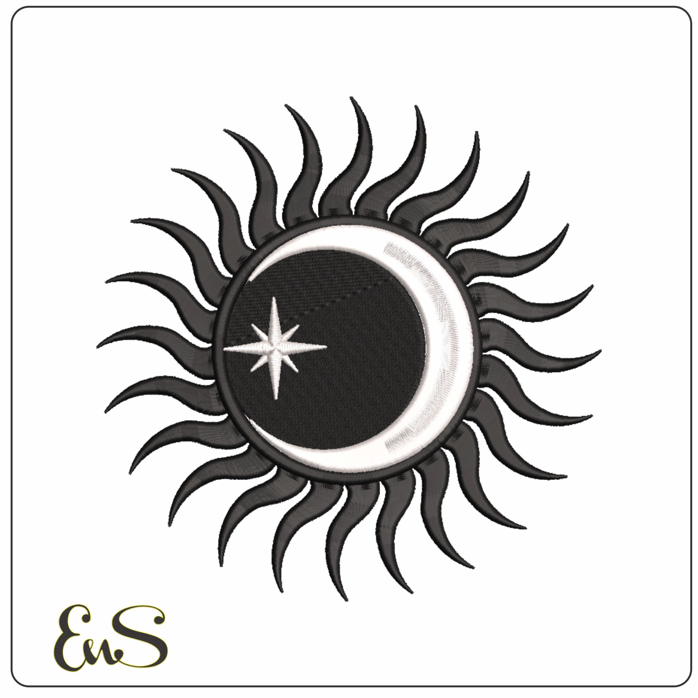 Sun and Moon with Star-Elegant embroidery design file - instant download