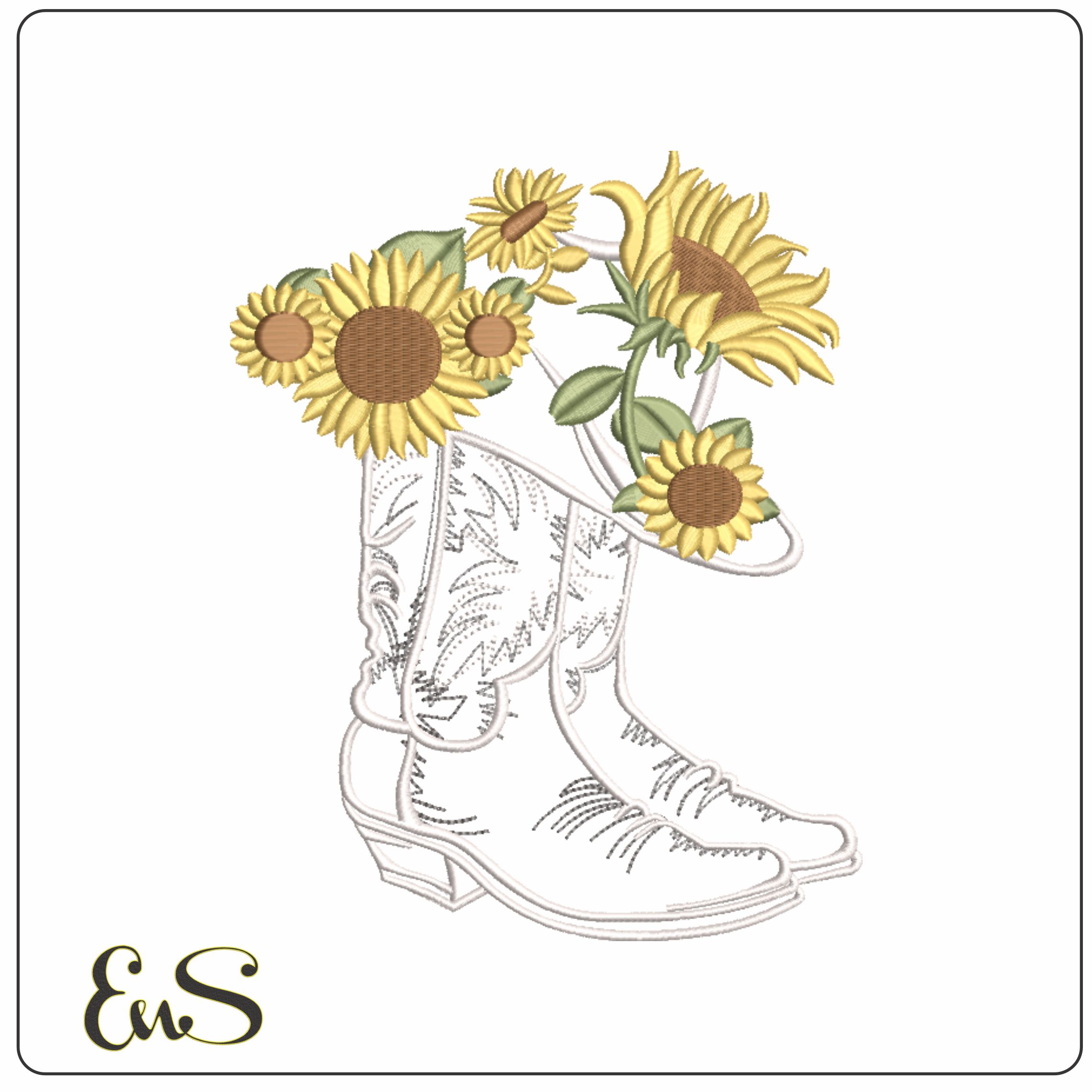 Sunflowers and Boots-Elegant embroidery design file - instant download