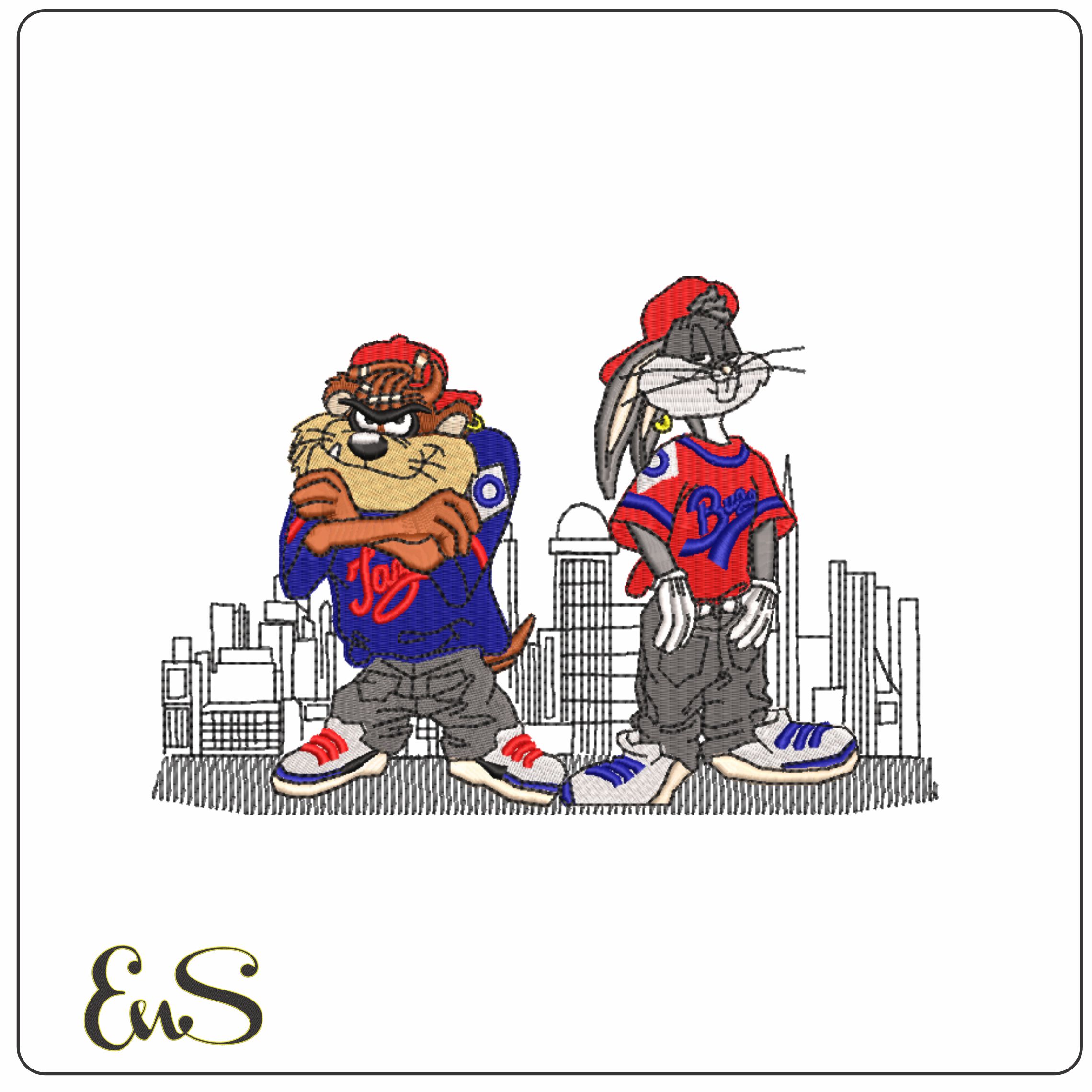 Taz and Buggs Street - Looney Tunes-Elegant embroidery design file - instant download