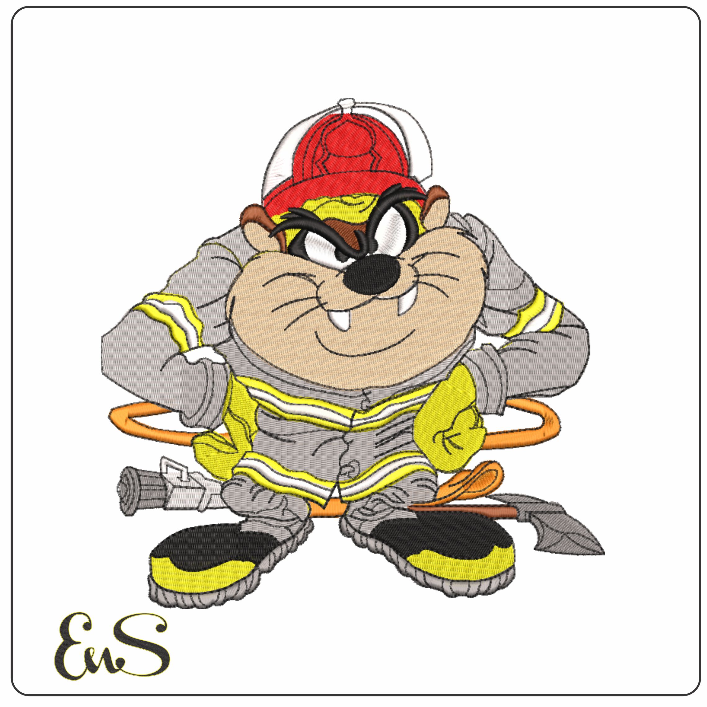 Taz Fireman-Elegant embroidery design file - instant download