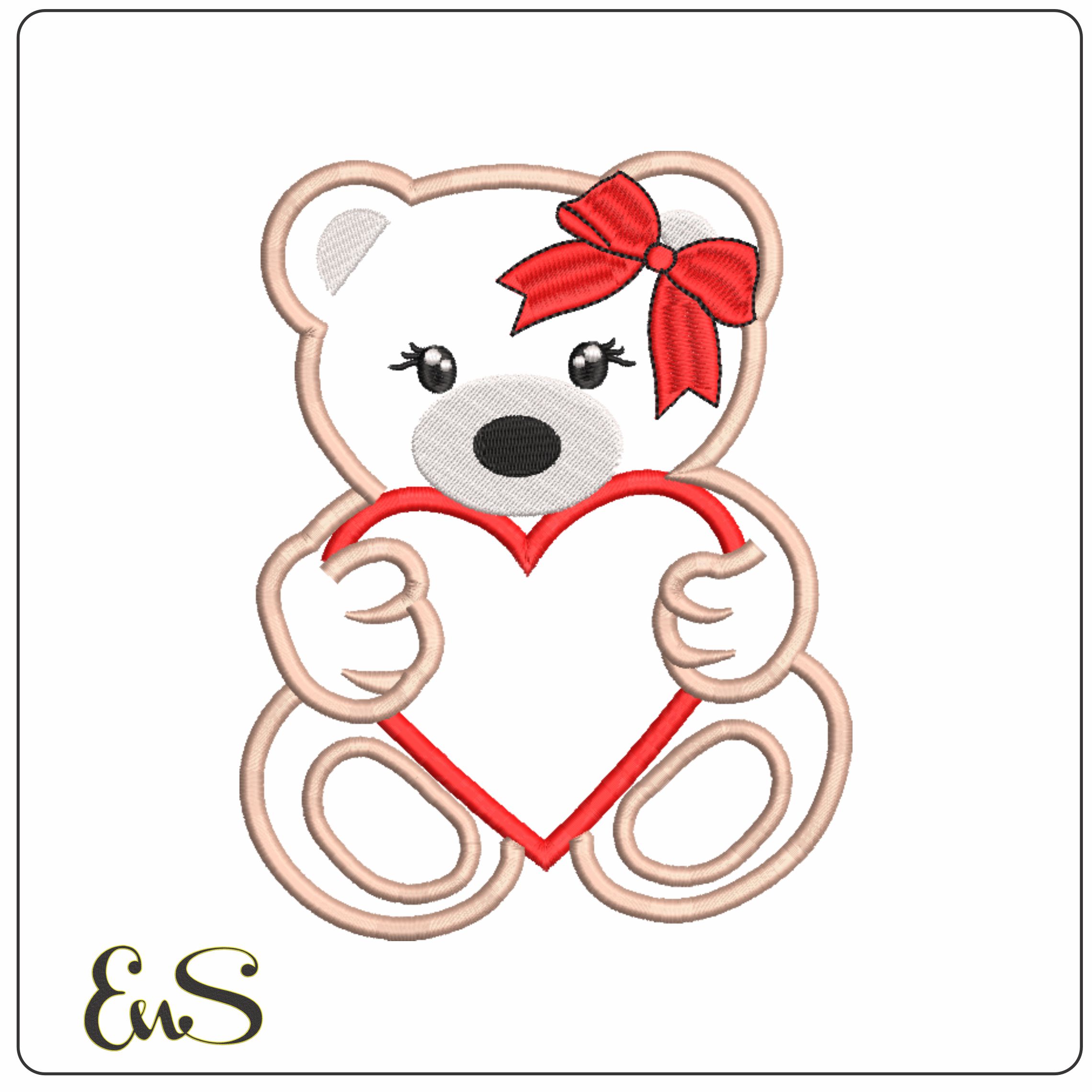 Teddy with Loveheart Applique-Elegant embroidery design file - instant download