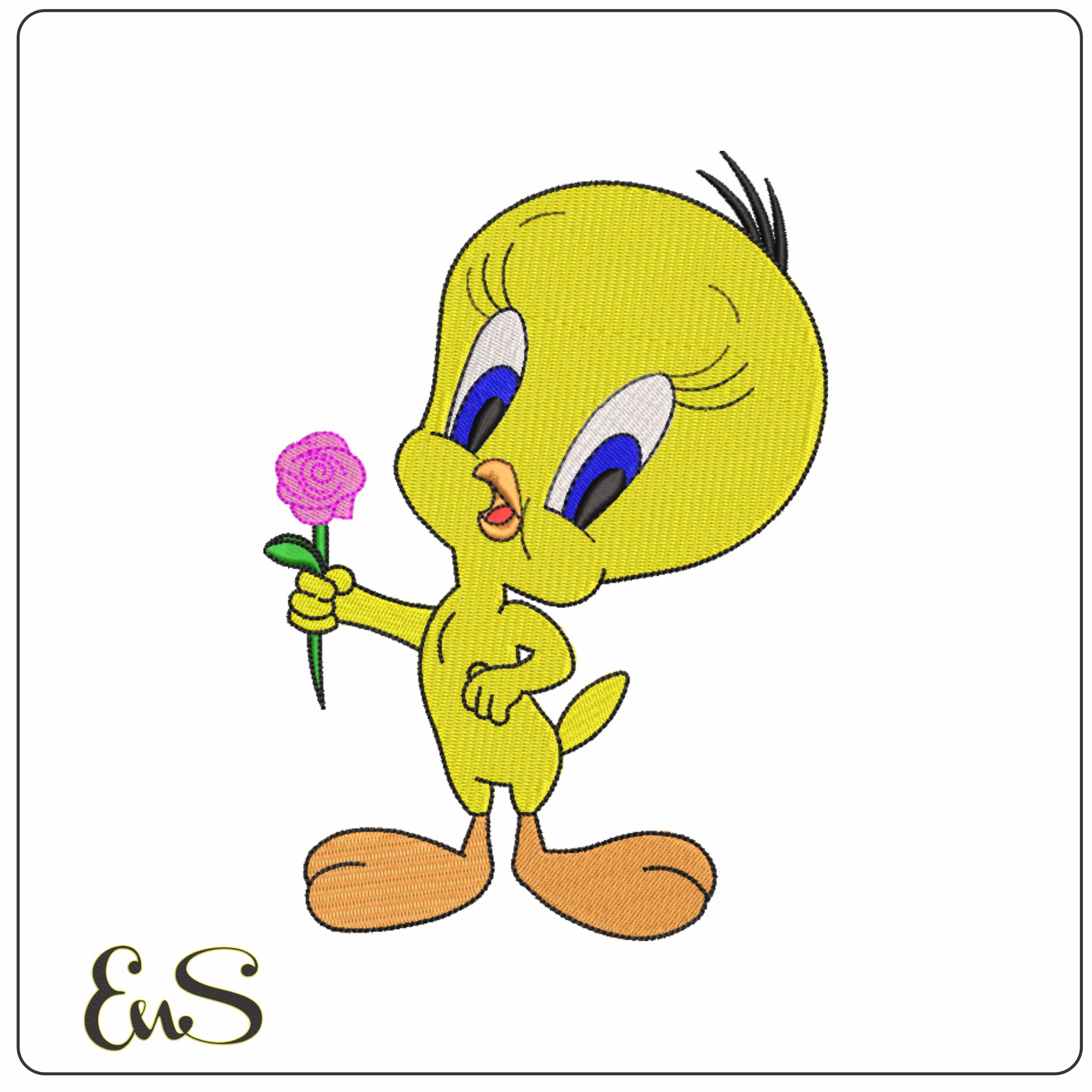 Tweety with Flower-Elegant embroidery design file - instant download