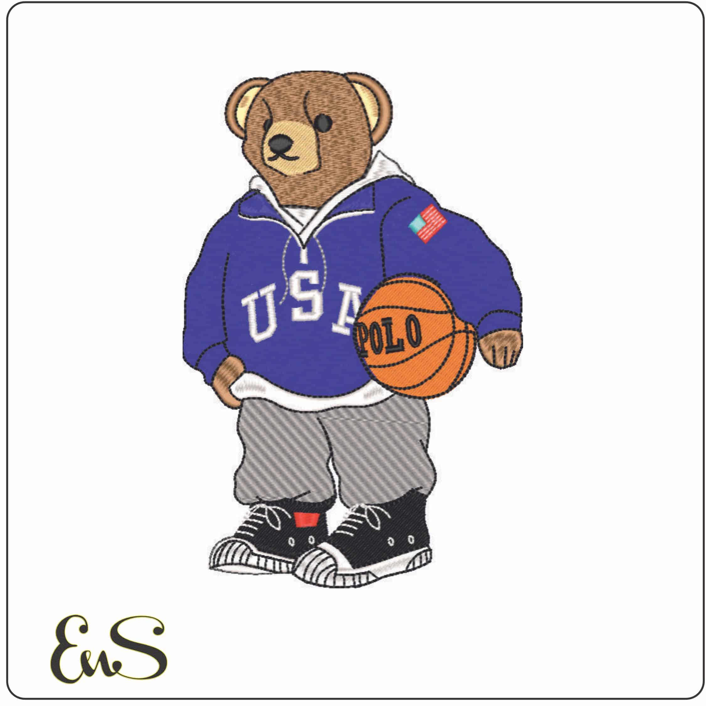 USA Bear with Basketball POLO-Elegant embroidery design file - instant download