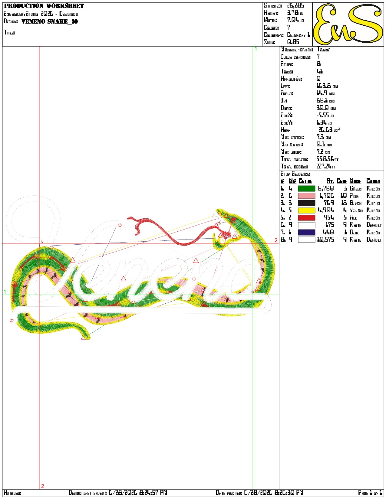 Veneno Snake-Elegant embroidery design file - instant download