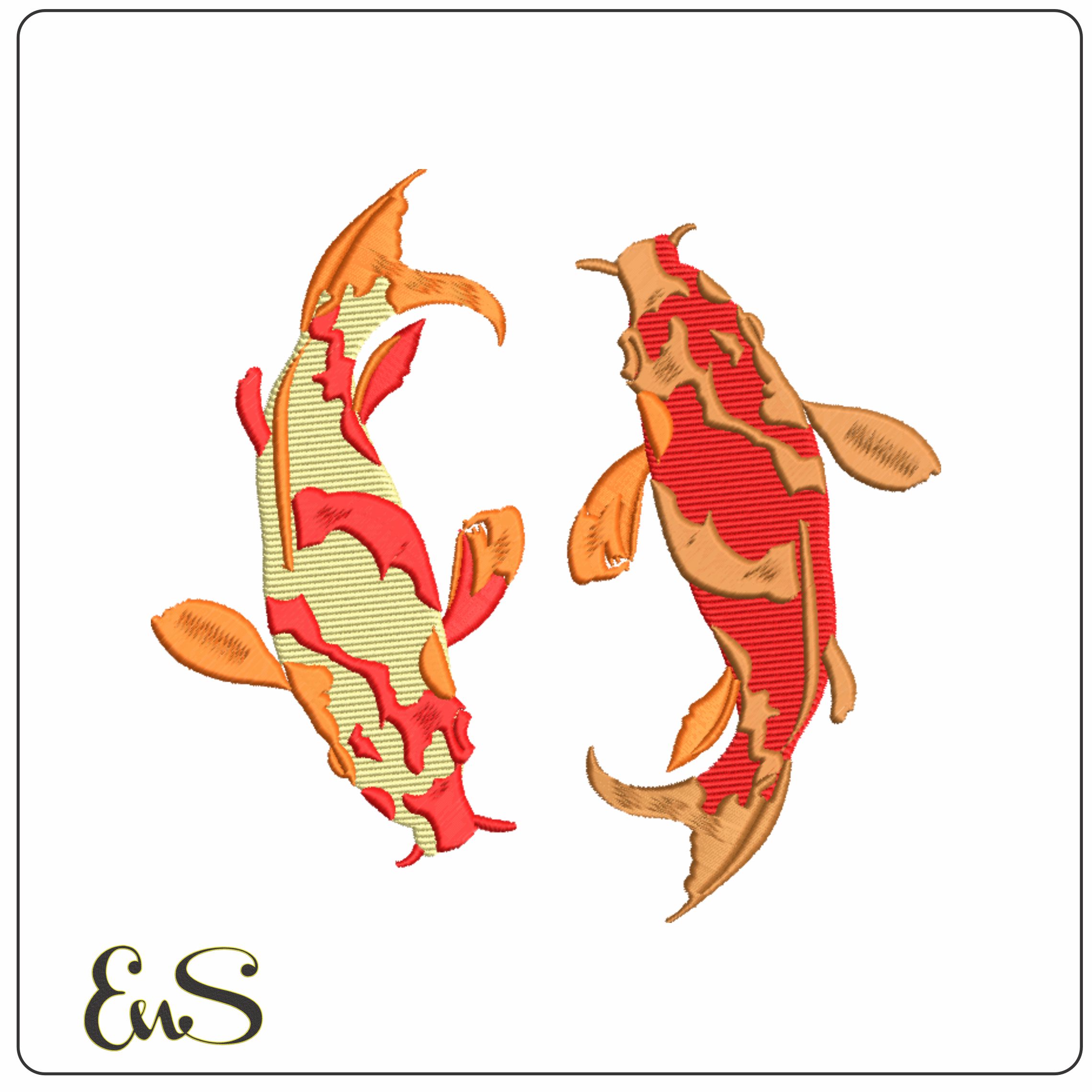 Ying Yang Koi-Elegant embroidery design file - instant download