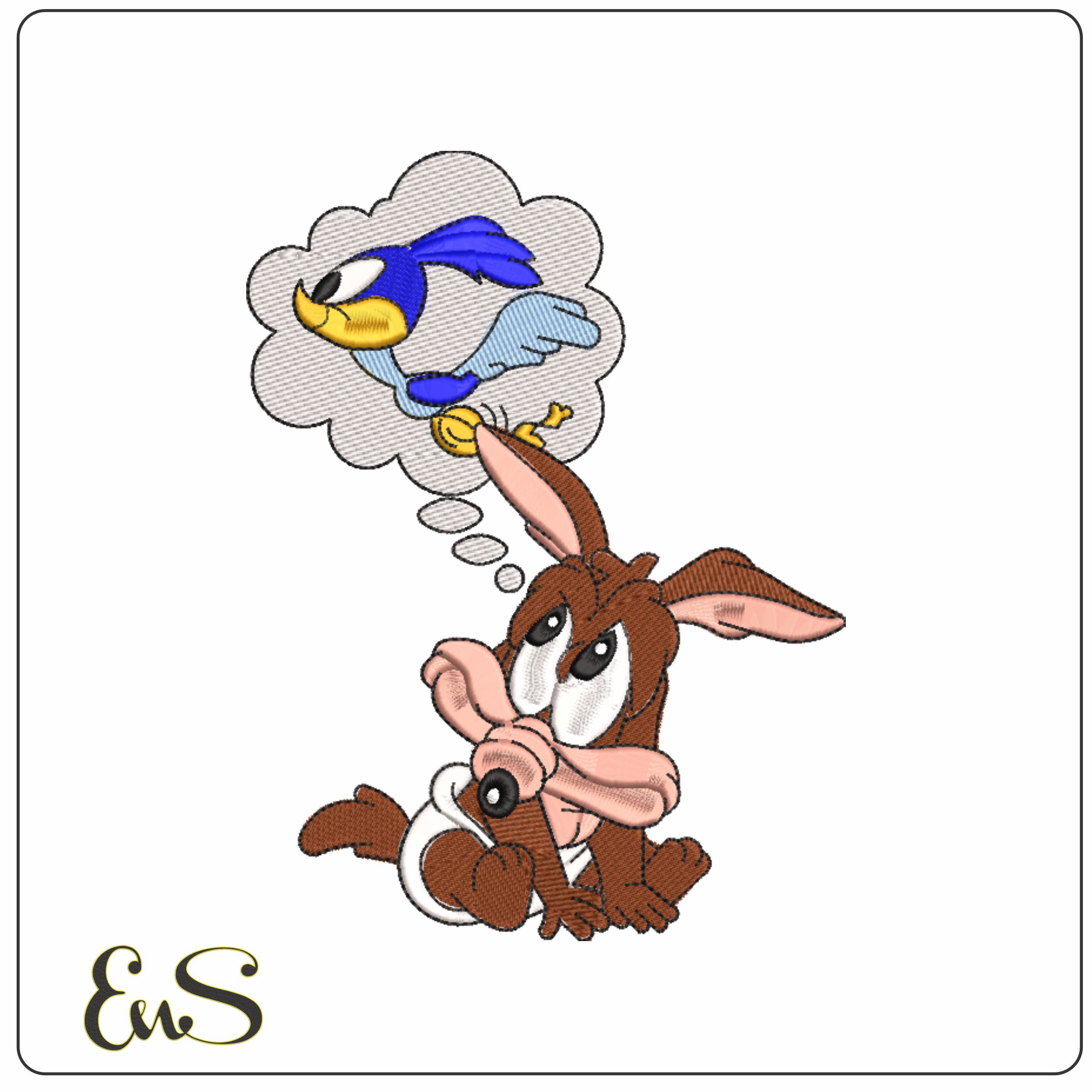 Young Coyote and Road runner-Elegant embroidery design file - instant download