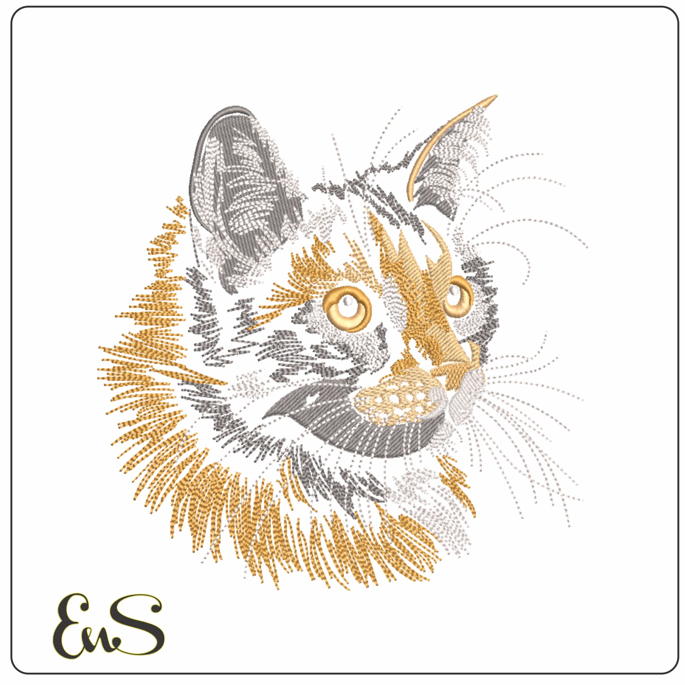 Cat Face side Lineart-Elegant embroidery design file - instant download