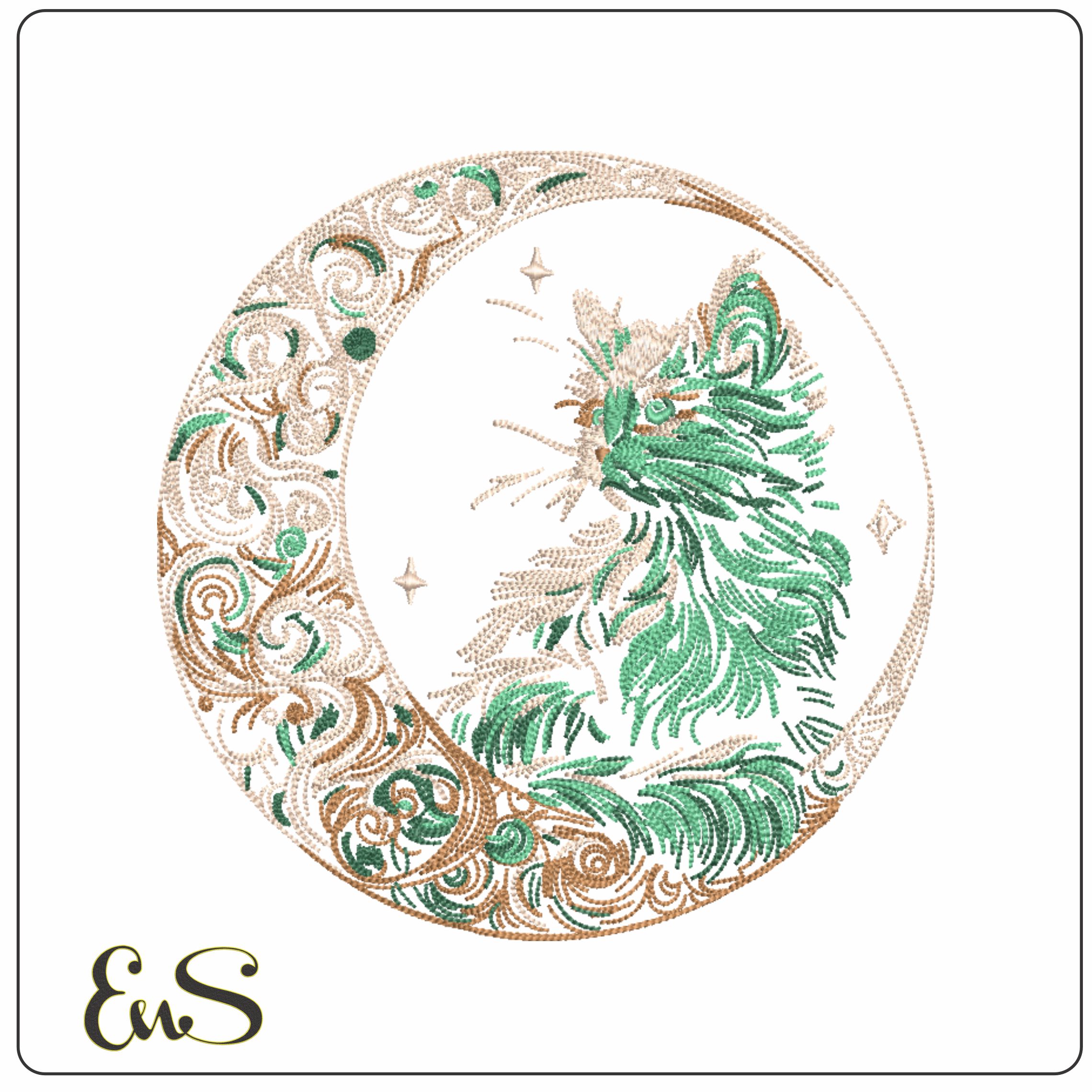 Cat in the Moon Line art-Elegant embroidery design file - instant download