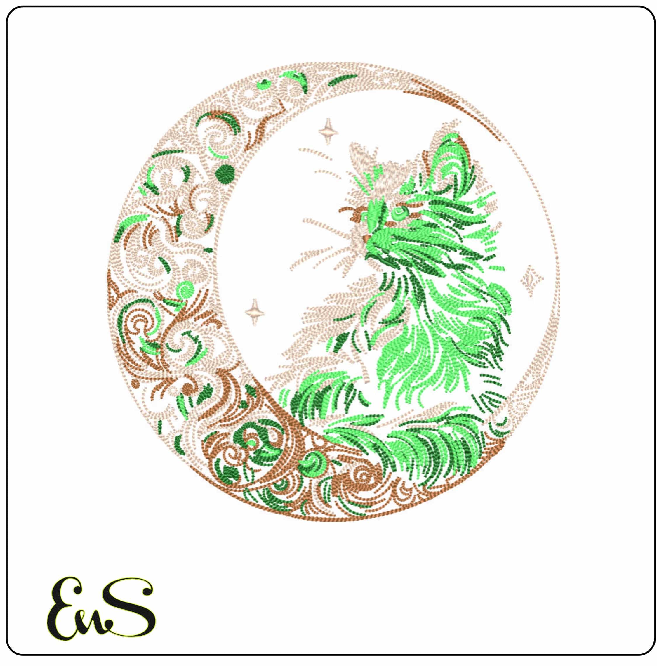 Cat in the Moon Line art-Elegant embroidery design file - instant download