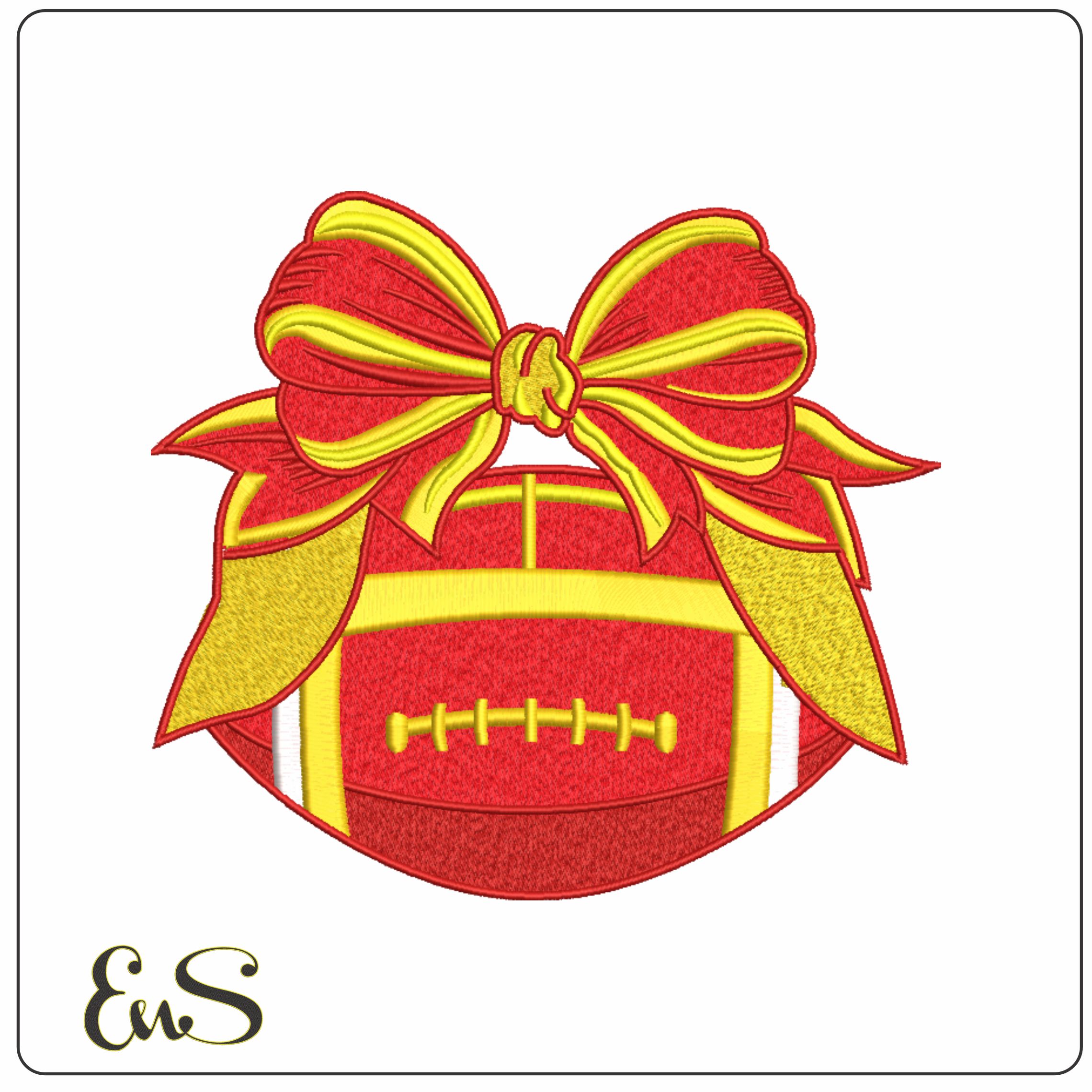 Christmas Football Red Yellow-Elegant embroidery design file - instant download