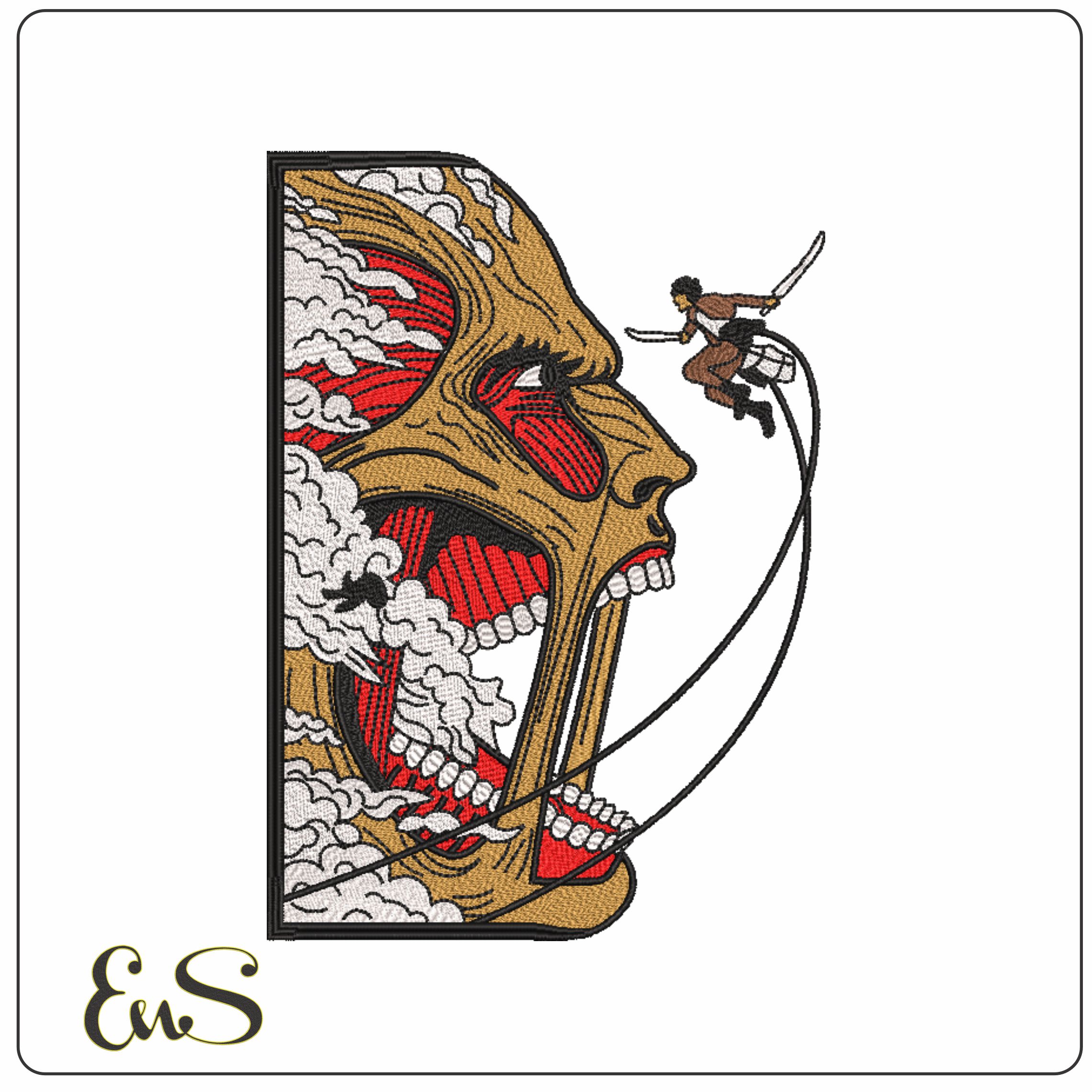 Eren vs Titan Colosal - Attack on Titan - Anime-Elegant embroidery design file - instant download