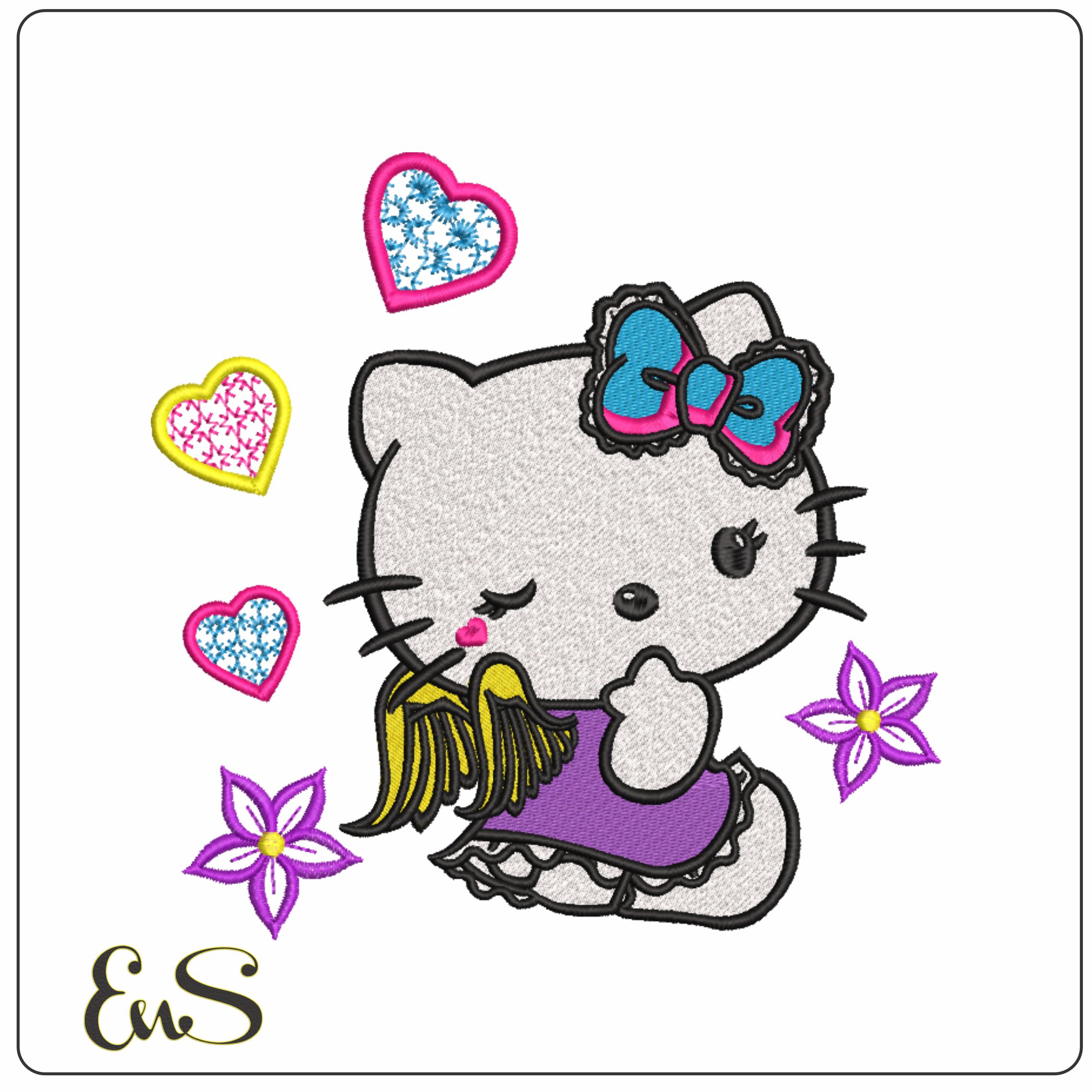 Hello Kitty Angel with Hearts-Elegant embroidery design file - instant download