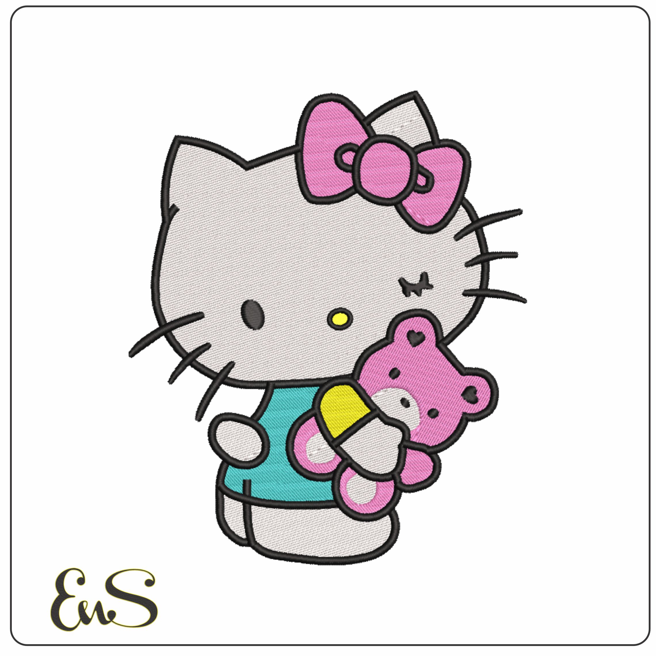 Hello Kitty with Teddy-Elegant embroidery design file - instant download