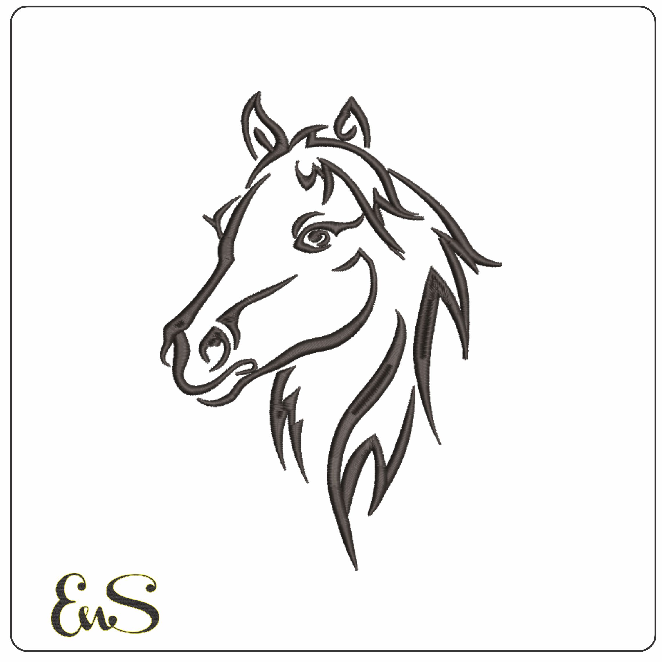 Horses Head heavy line drawing-Elegant embroidery design file - instant download