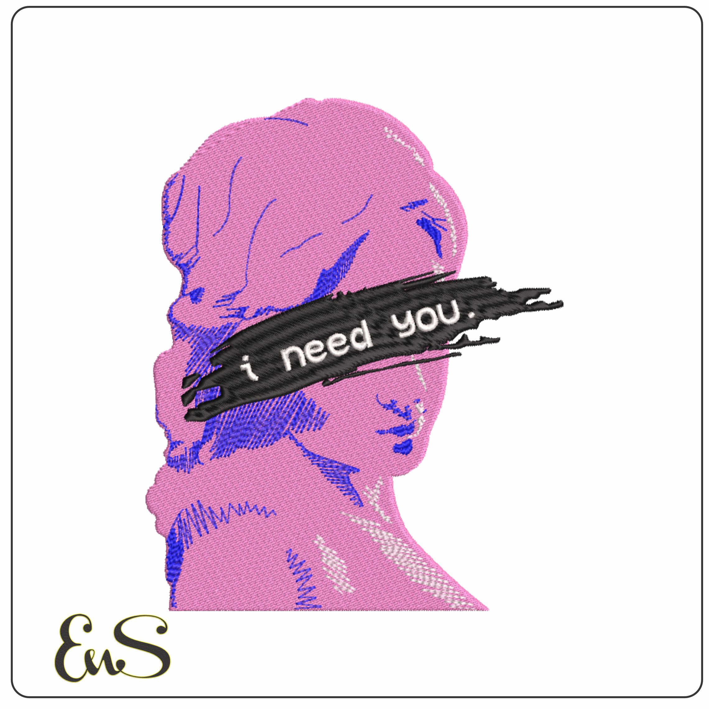 I Need You Pink Head-Elegant embroidery design file - instant download