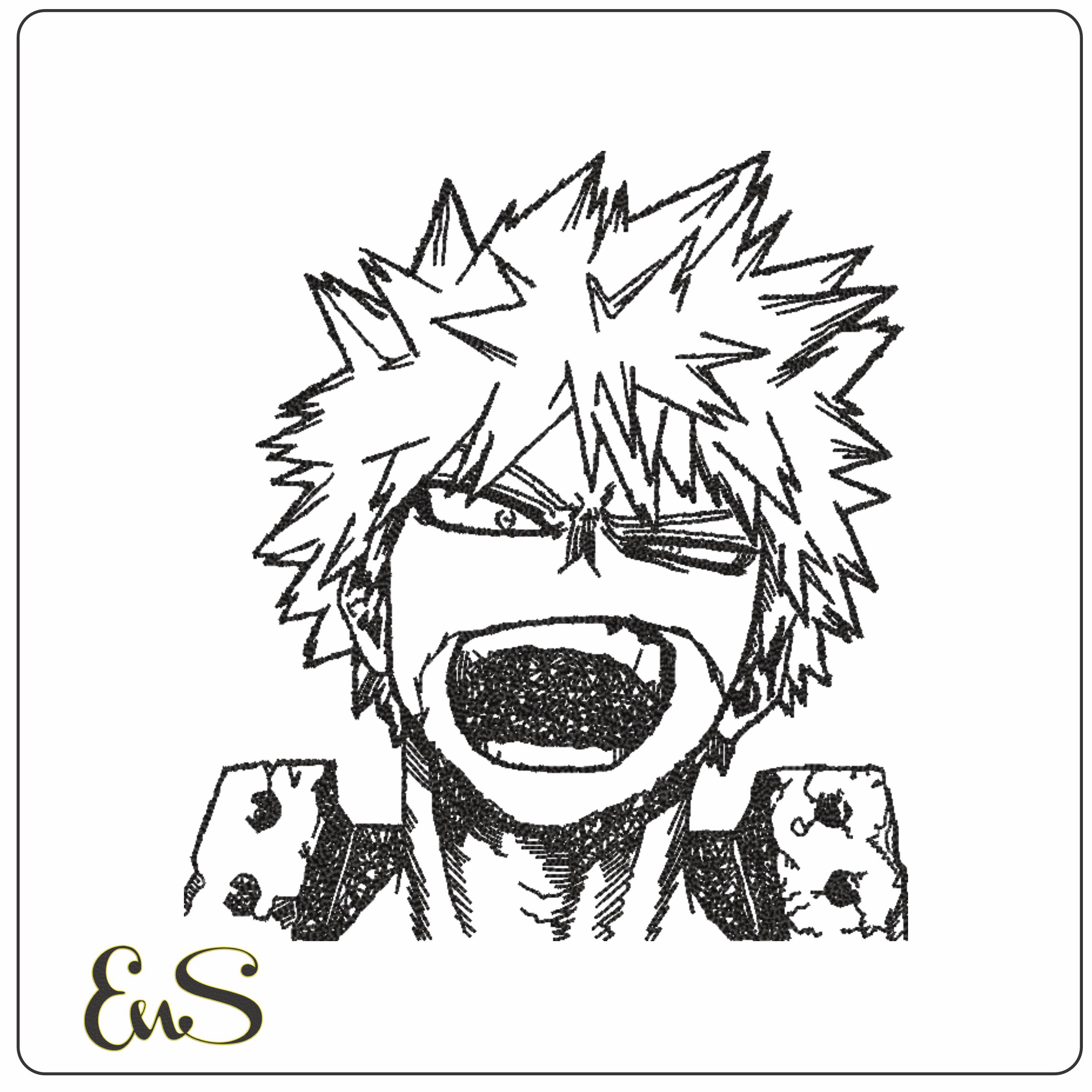 Katsuki Bakugo line art - My Hero Academia - Anime-Elegant embroidery design file - instant download