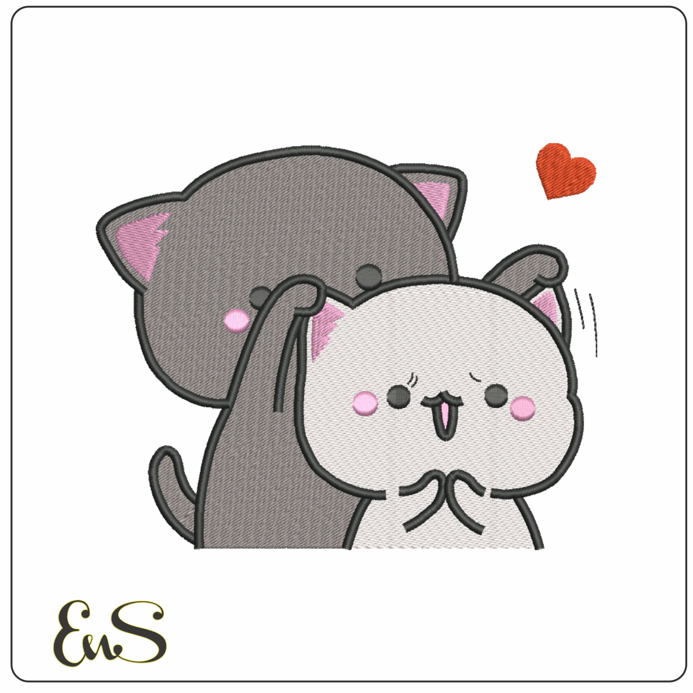 Kawaii Cuties Cats playing-Elegant embroidery design file - instant download