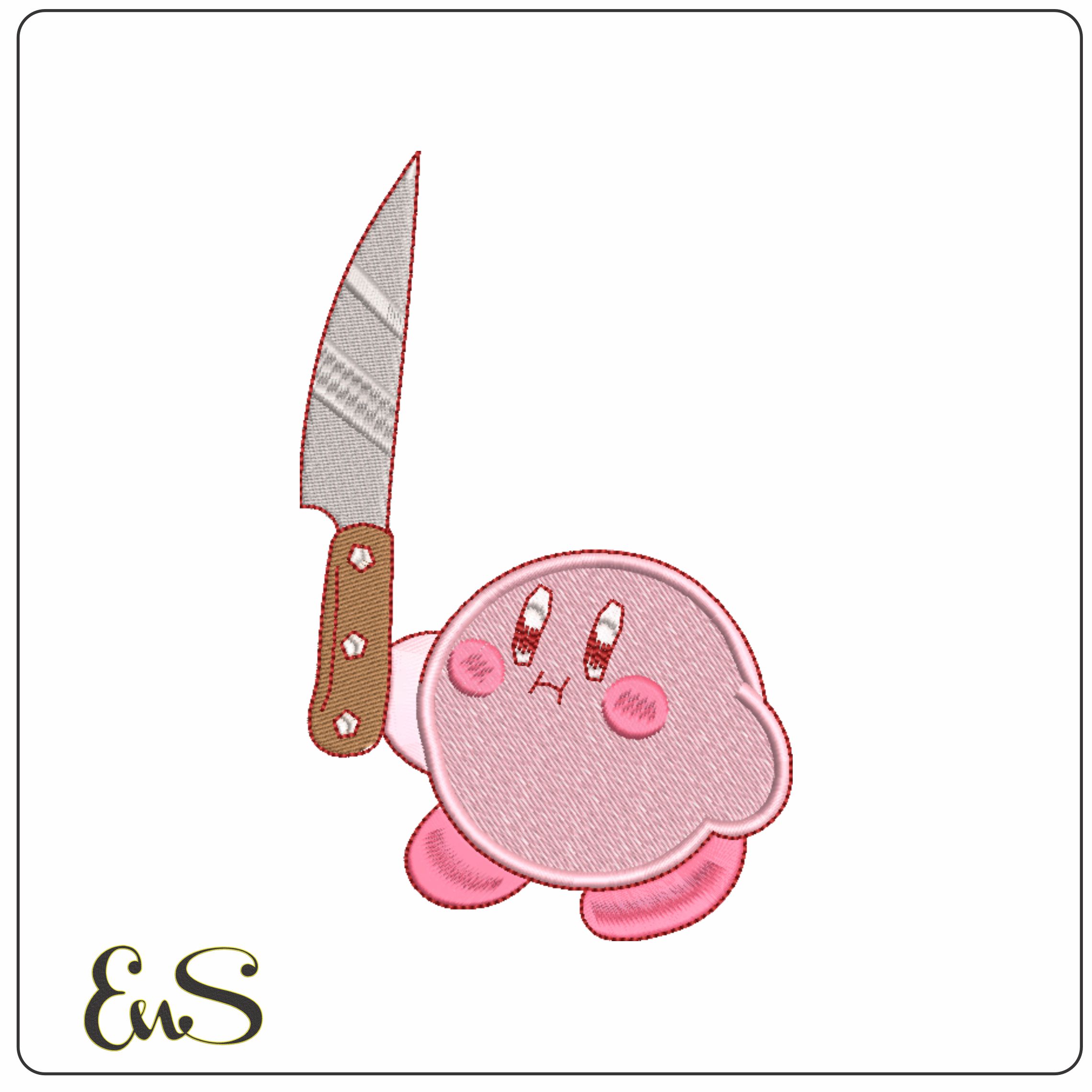 Kirby with Knife - Super Mario-Elegant embroidery design file - instant download