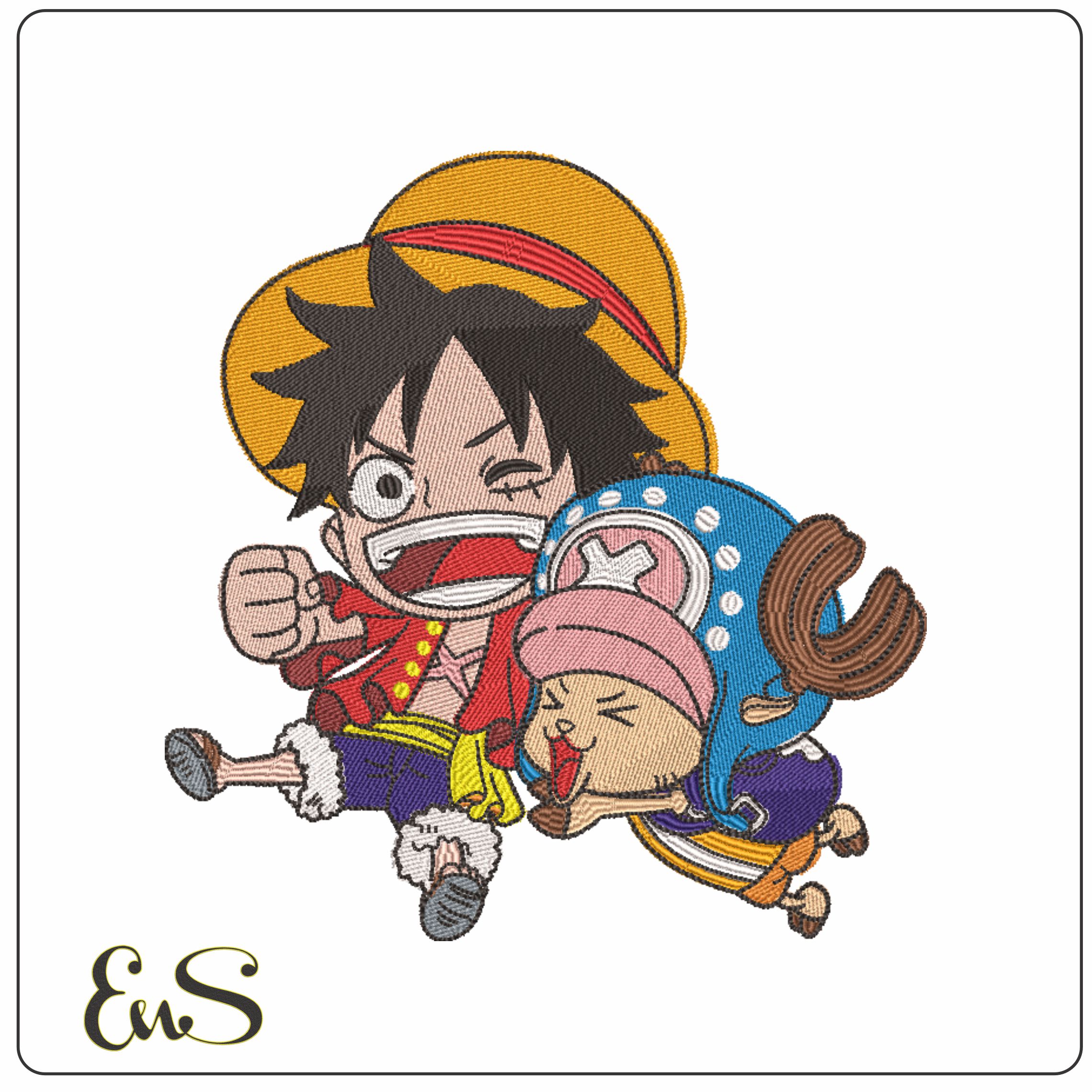 Luffy and Chopper - One Piece - Anime-Elegant embroidery design file - instant download