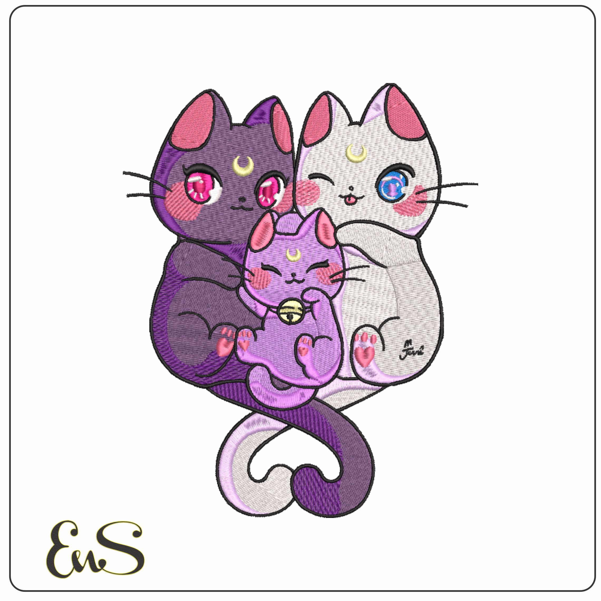 Luna Artemis Kitten Diana - Sailor Moon - Anime-Elegant embroidery design file - instant download