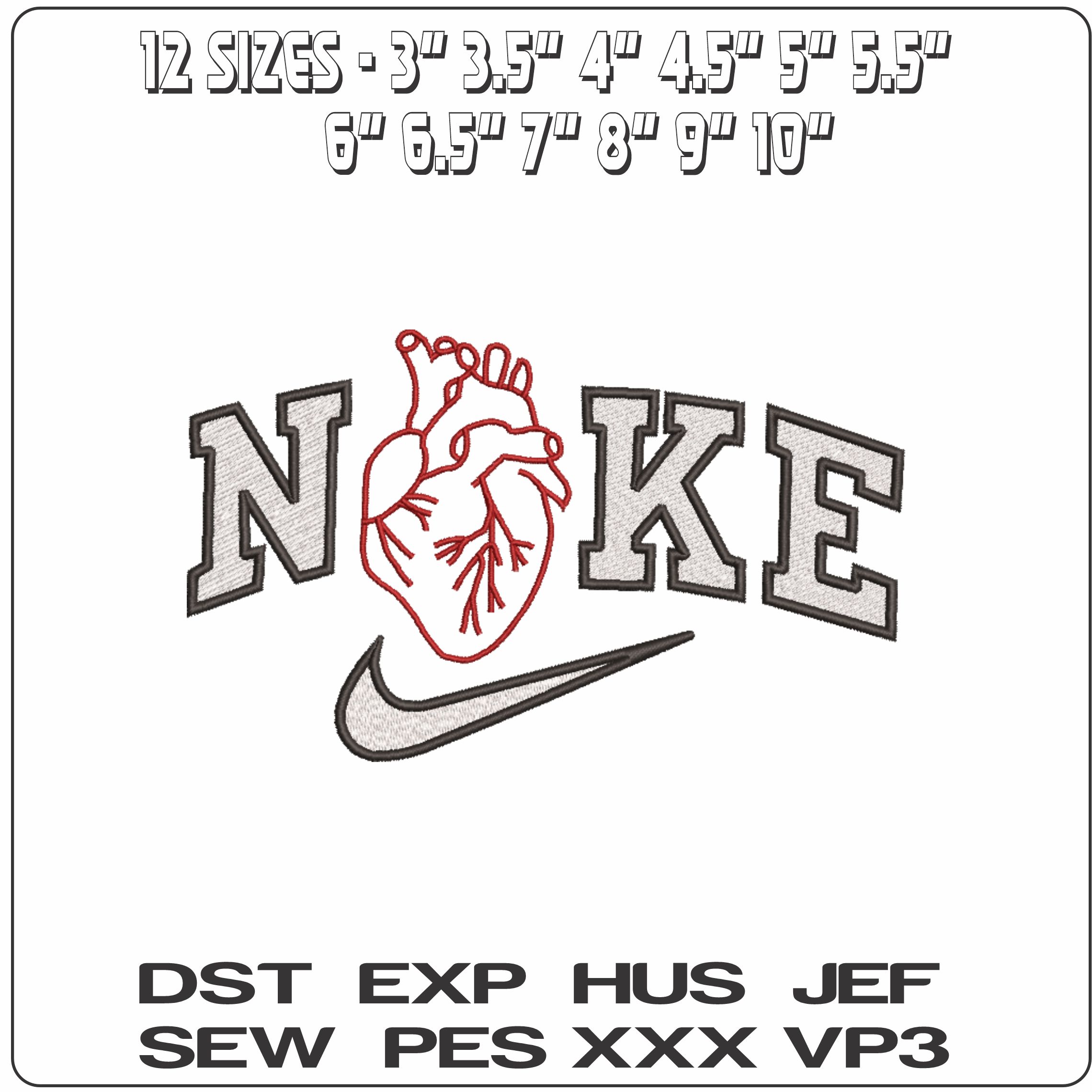 Nike Heart Diagram-Elegant embroidery design file - instant download