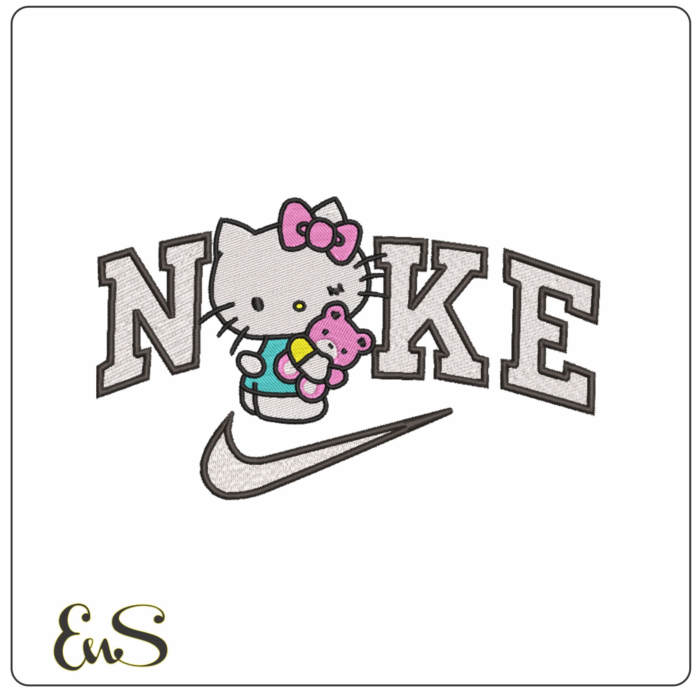 Nike Hello Kitty with Teddy-Elegant embroidery design file - instant download