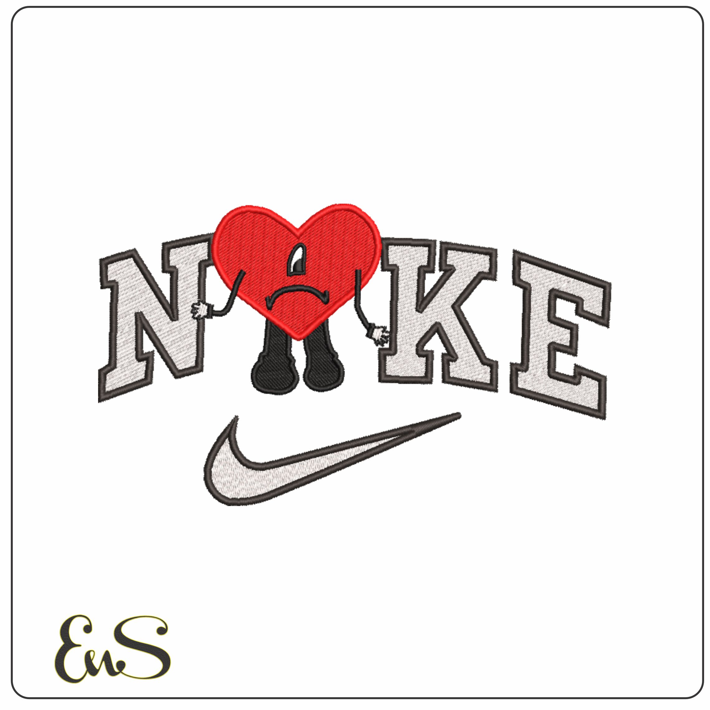 Nike Sad Heart - Bad Bunny-Elegant embroidery design file - instant download