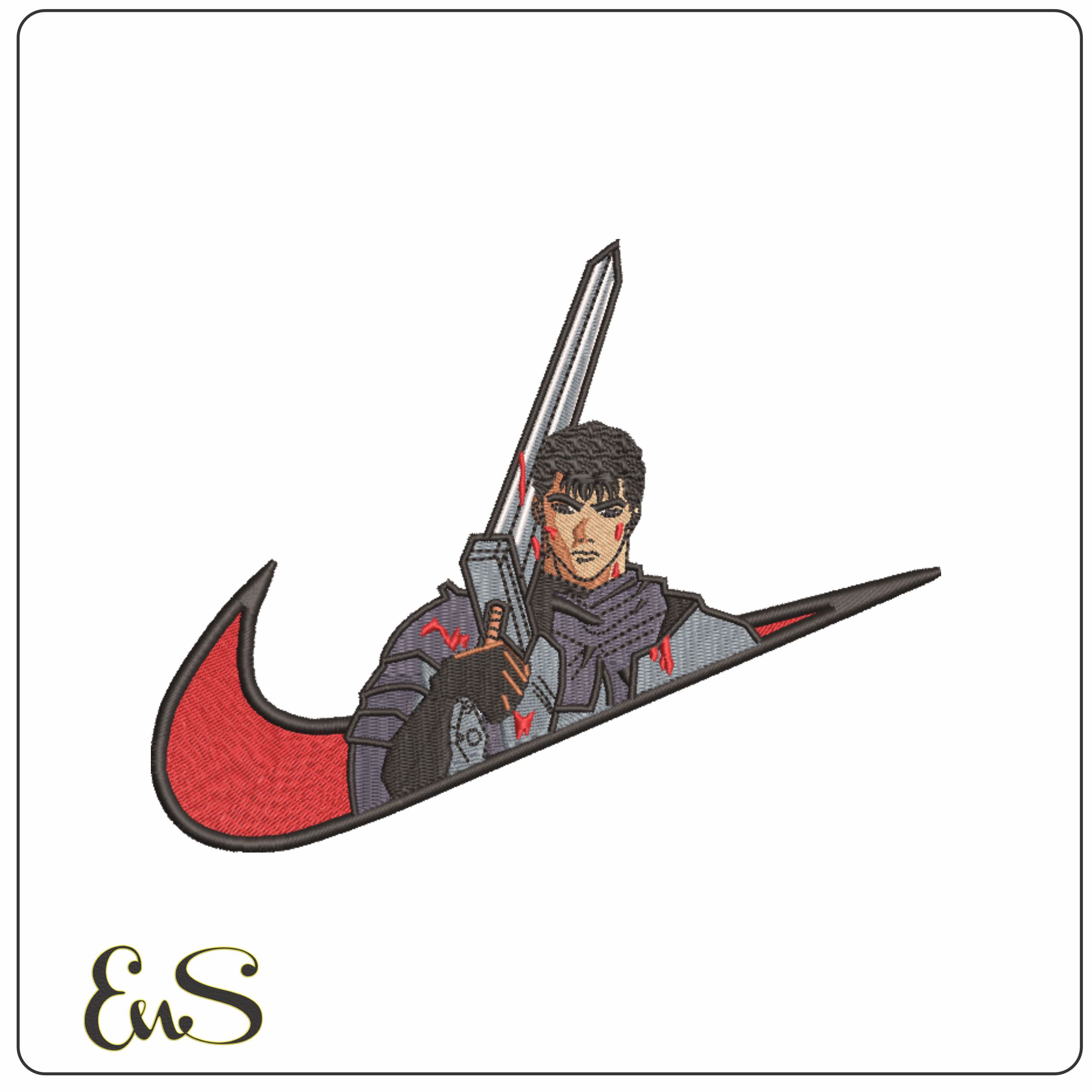Nike Swoosh Guts Berserk with Sword-Elegant embroidery design file - instant download