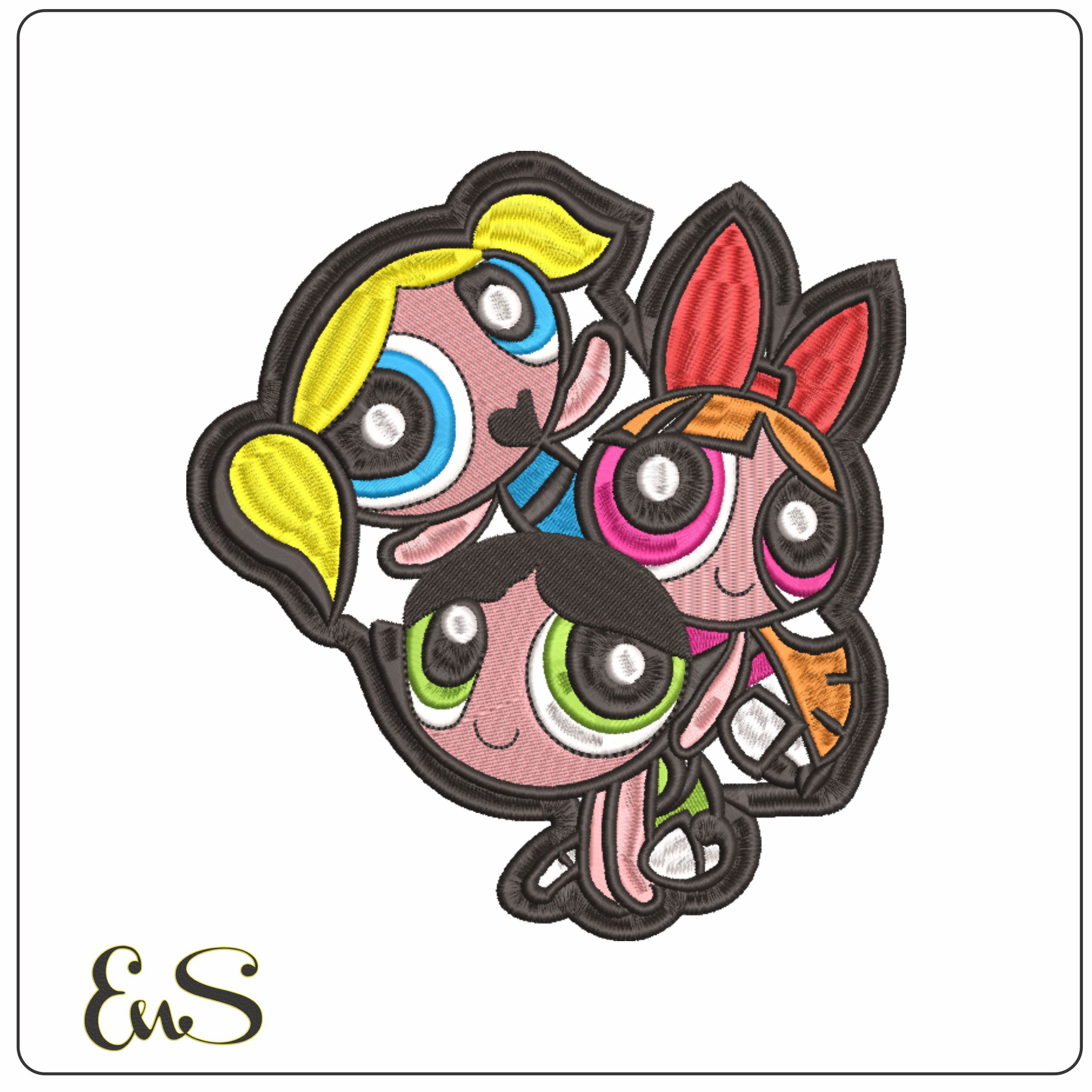 Powder Puff Girls Group-Elegant embroidery design file - instant download