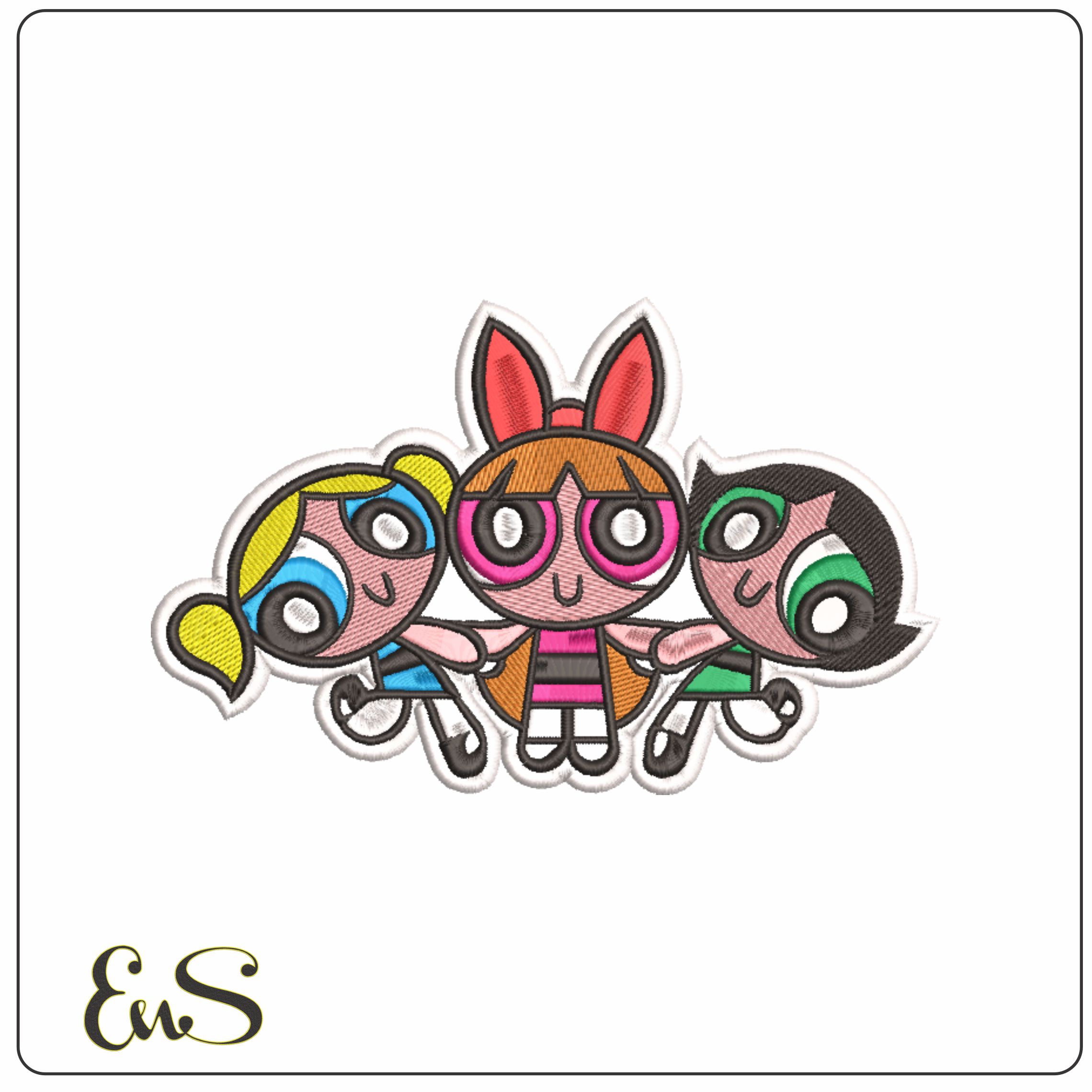 Powerpuff Girls all Together-Elegant embroidery design file - instant download