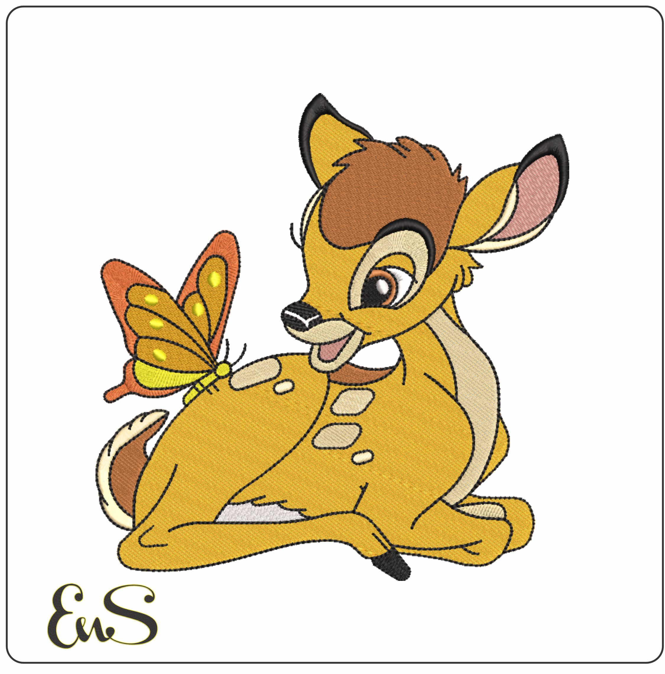 Bambi with a Butterfly-Elegant embroidery design file - instant download
