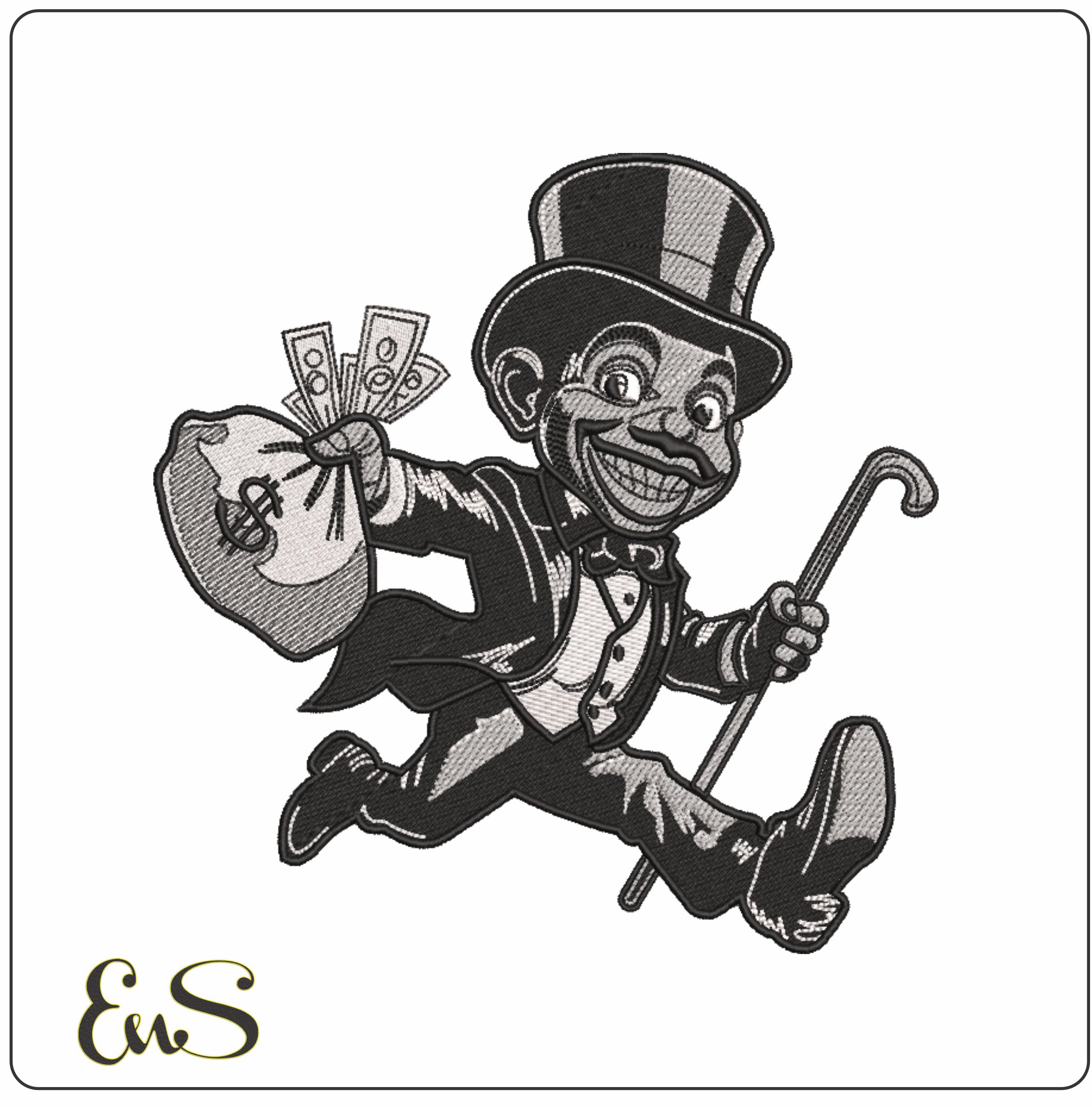 Banker with Money Running-Elegant embroidery design file - instant download
