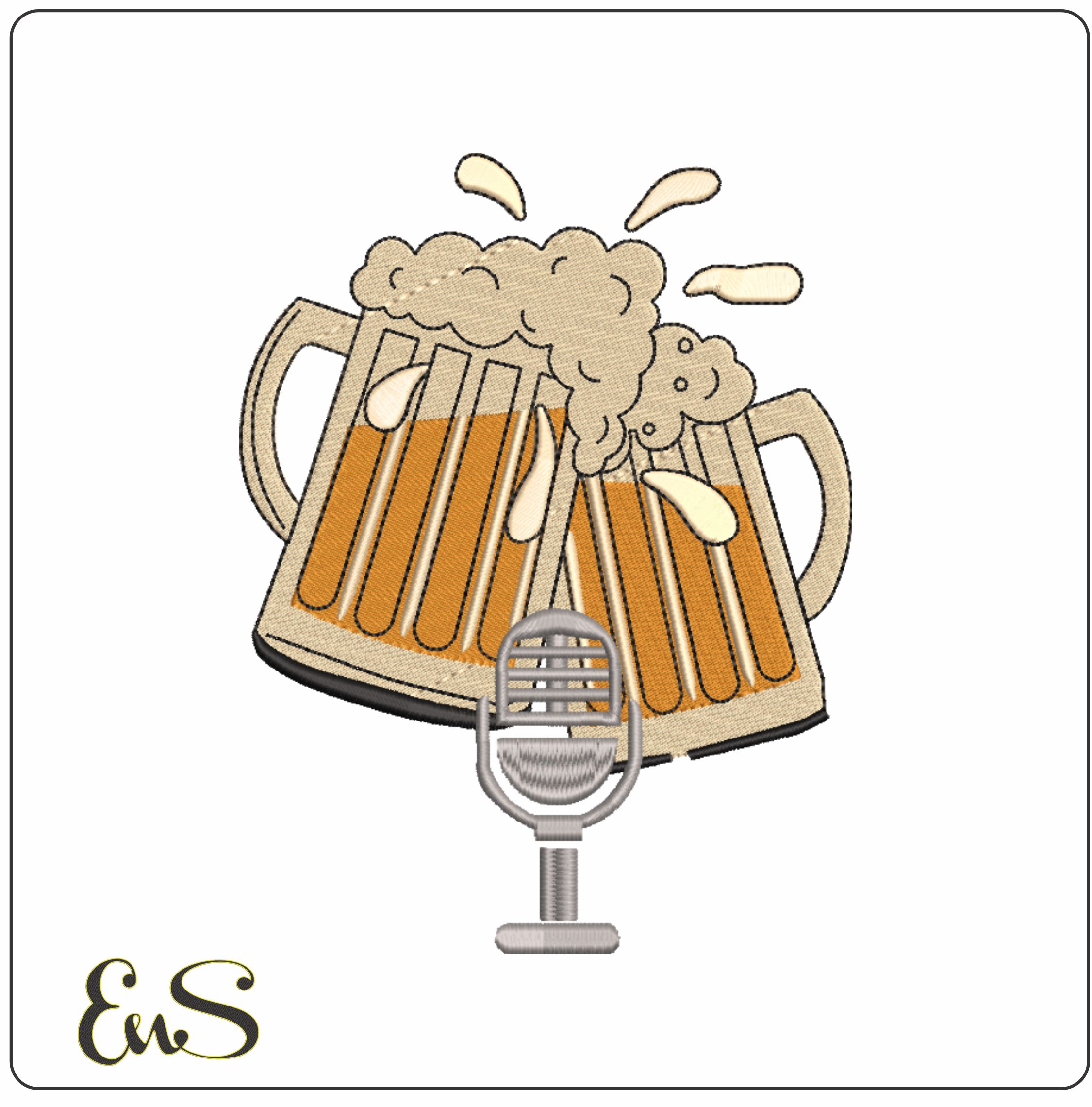 Beers and Microphone-Elegant embroidery design file - instant download